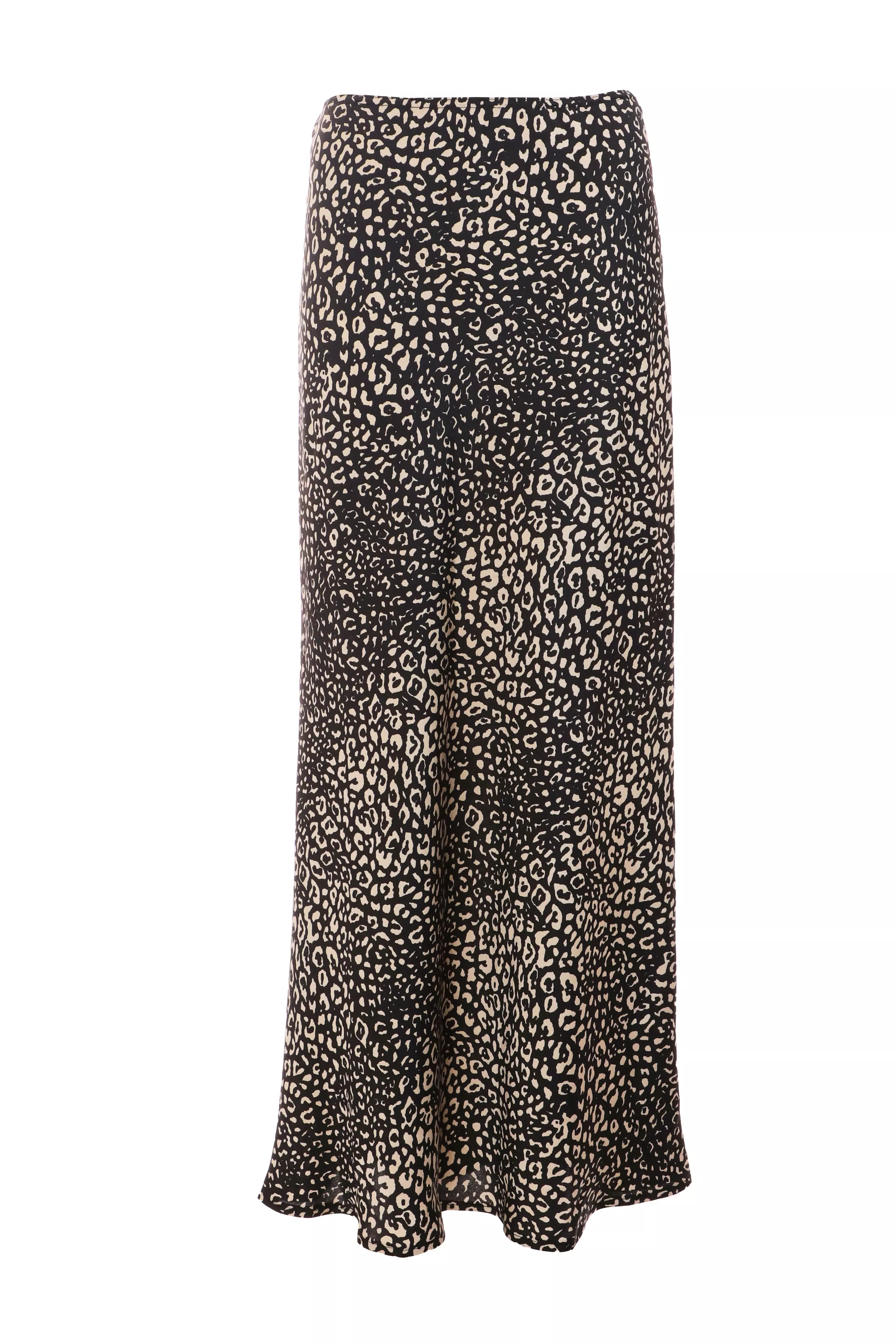 Black Satin Animal Print Midaxi Skirt - QUIZ Clothing