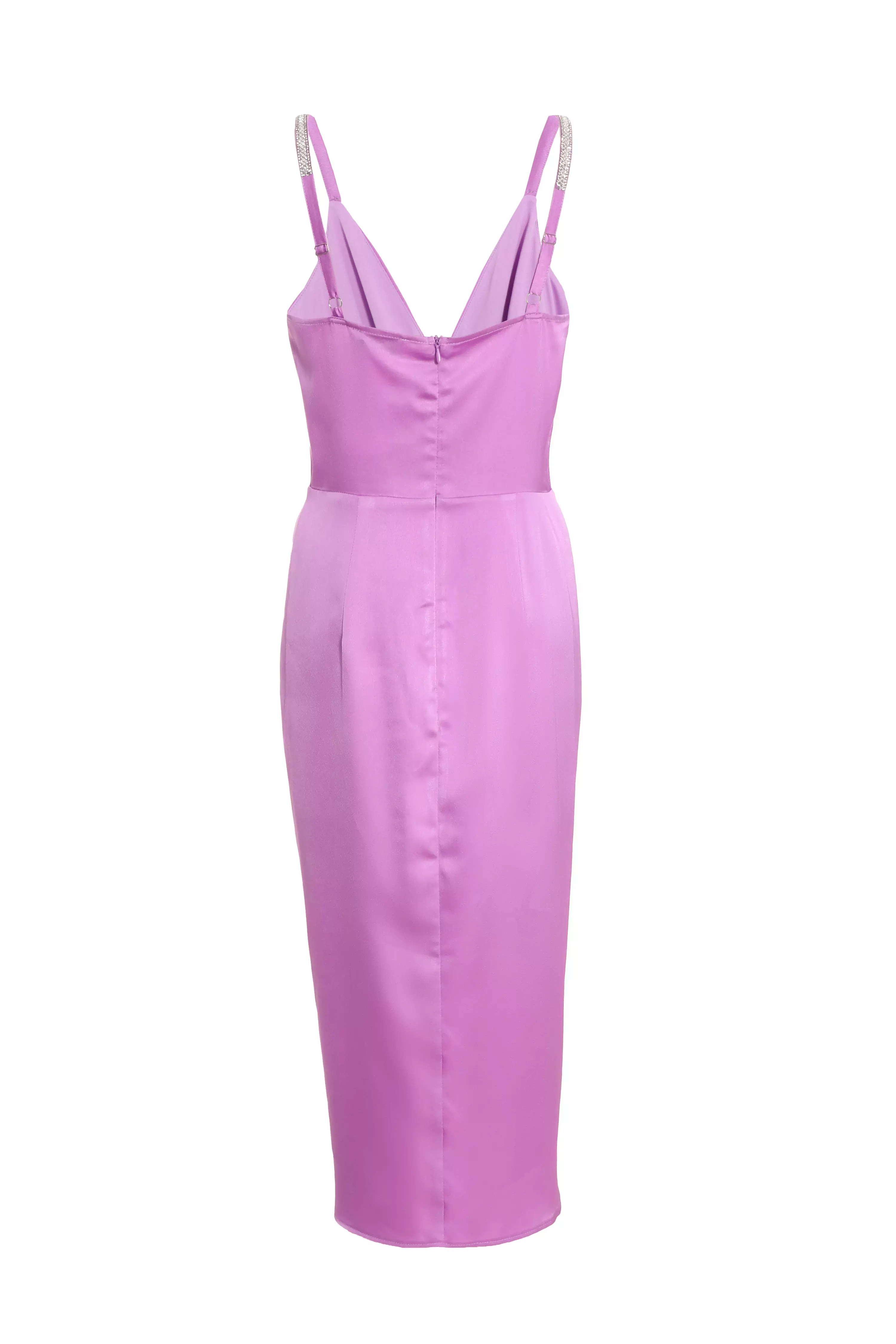 Purple Satin Wrap Midi Dress - QUIZ Clothing