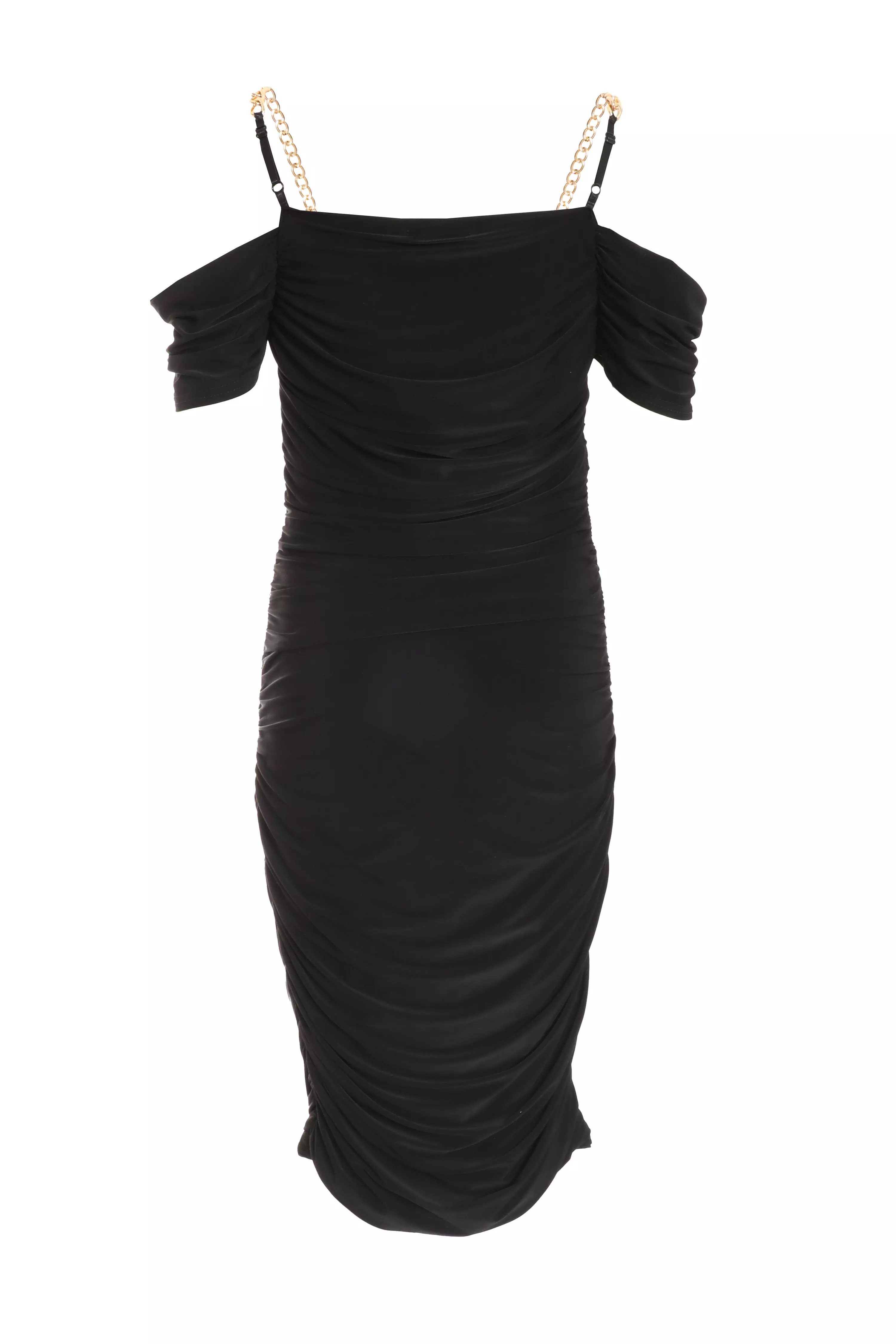 Black Bardot Chain Strap Mini Dress - QUIZ Clothing