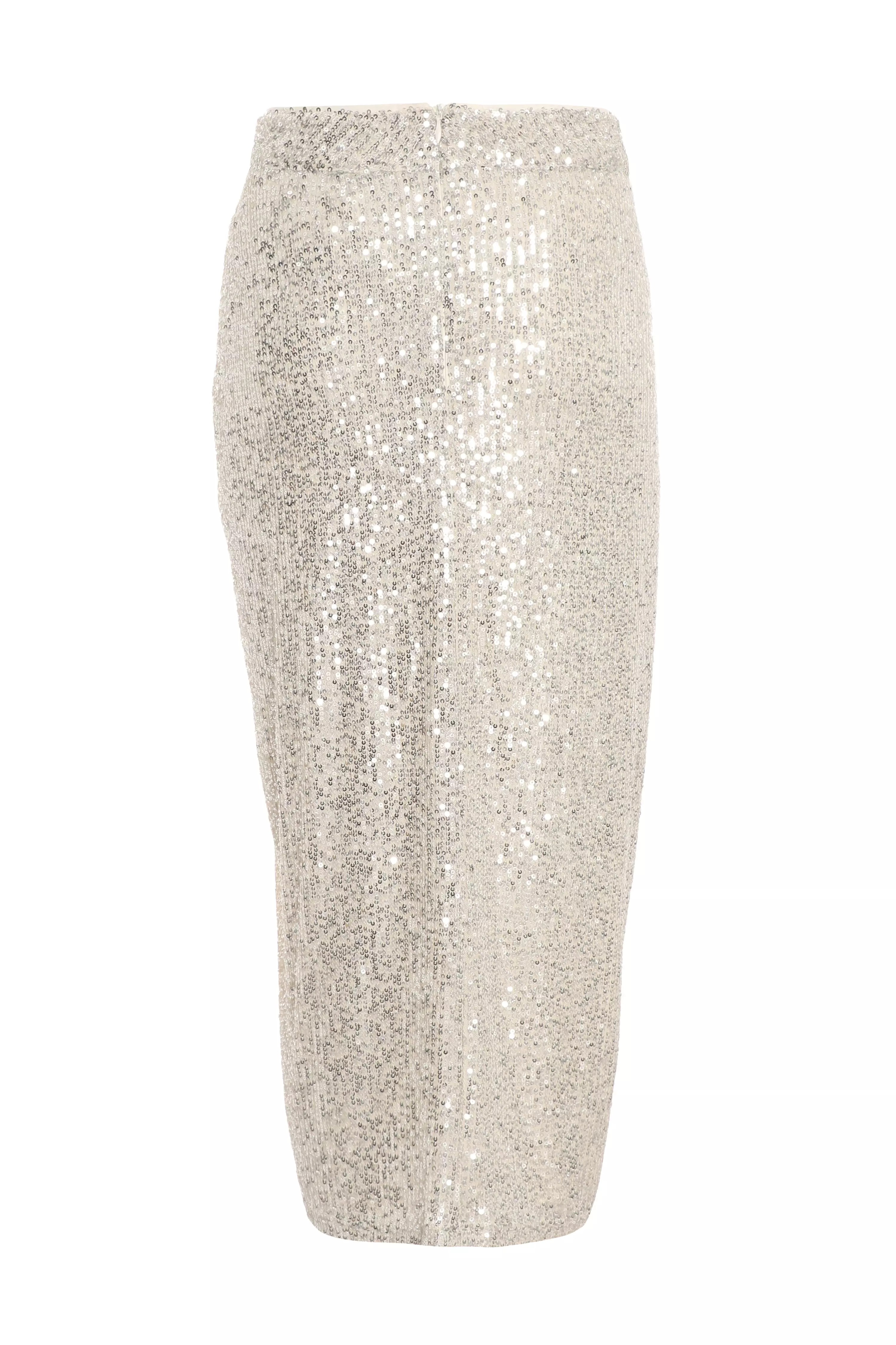 Champagne Sequin Ruched Midi Skirt - QUIZ Clothing