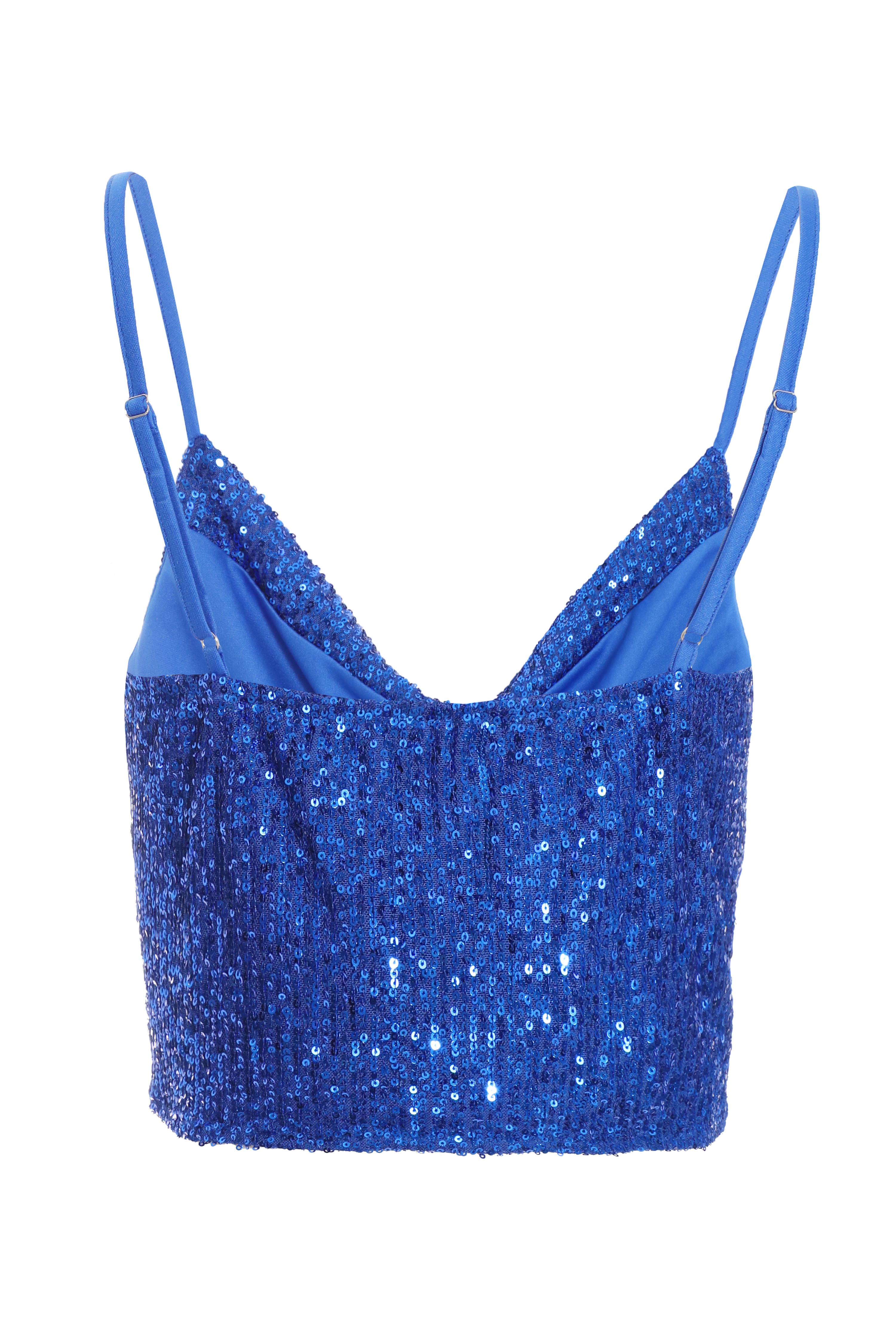 Royal Blue Sequin Strappy Crop Top