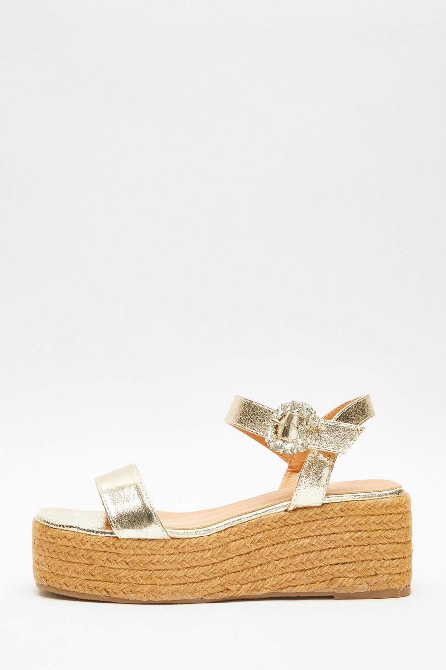 Gold Diamante Buckle Flatform Sandal Quiz Clothing