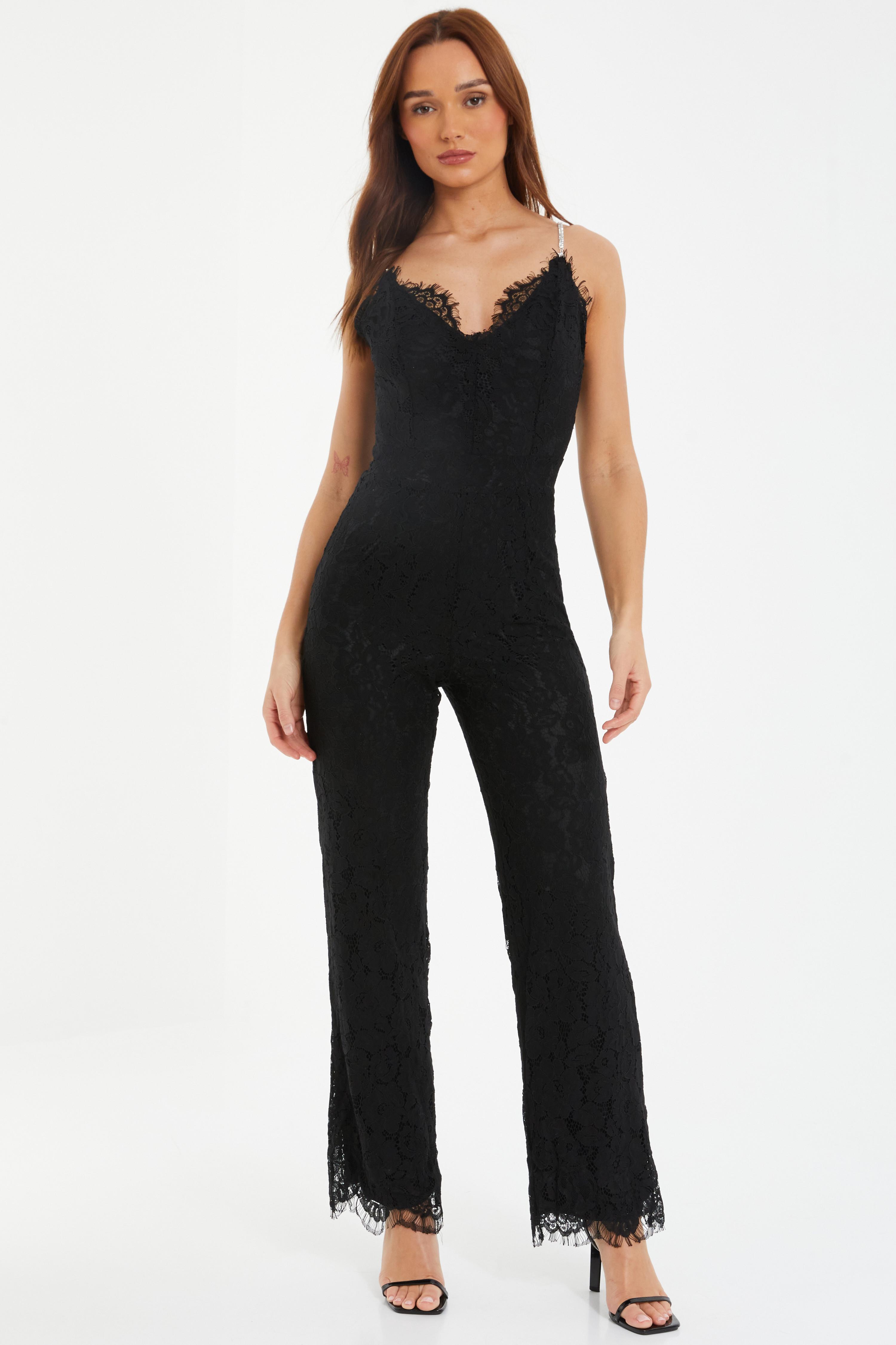 Buy Quiz Clothing Black Slinky Chain Srap Palazzo Jumpsuit (Set of 2) online