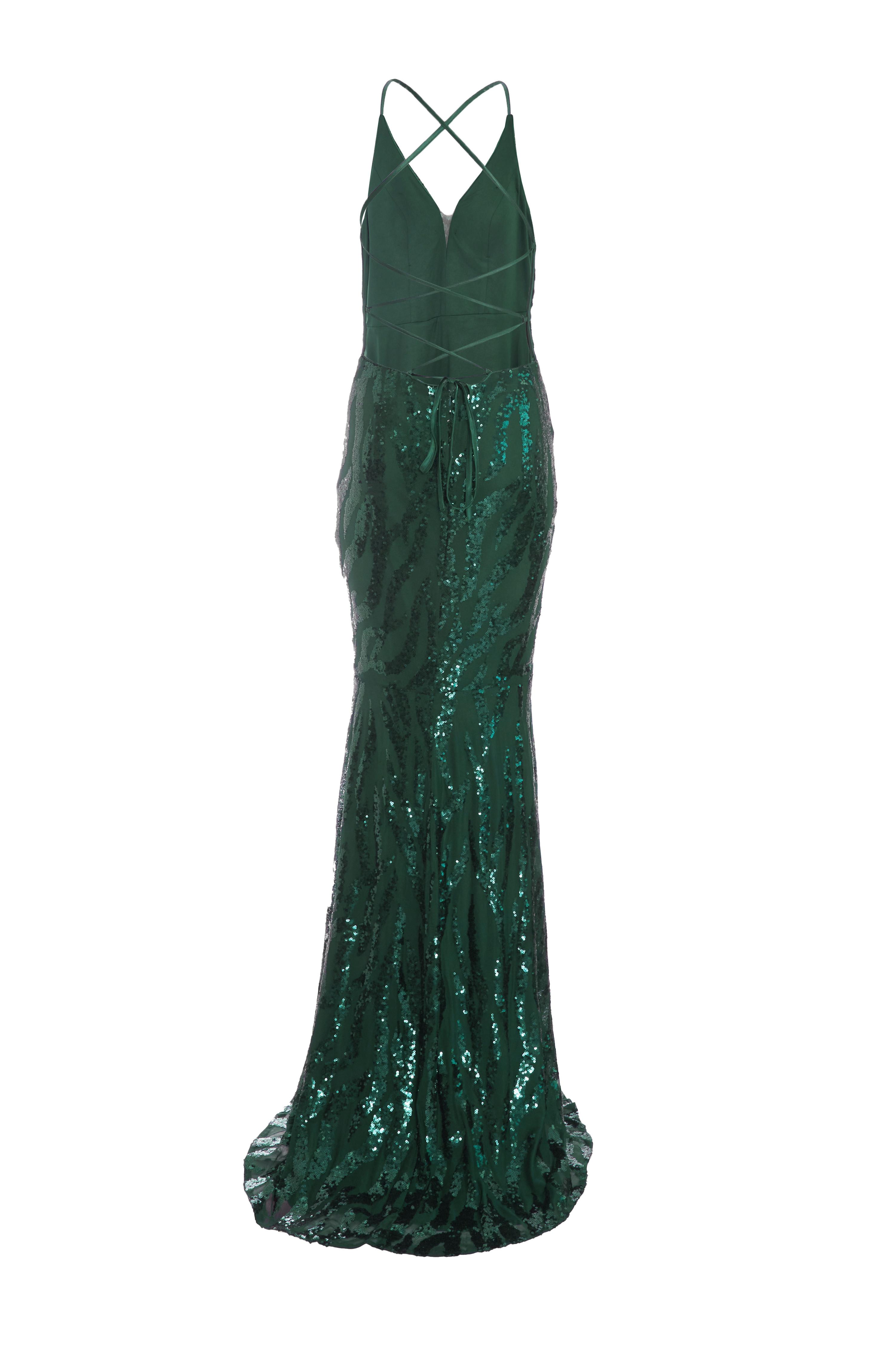 Petite Bottle Green Sequin Cross Back Maxi Dress QUIZ Clothing