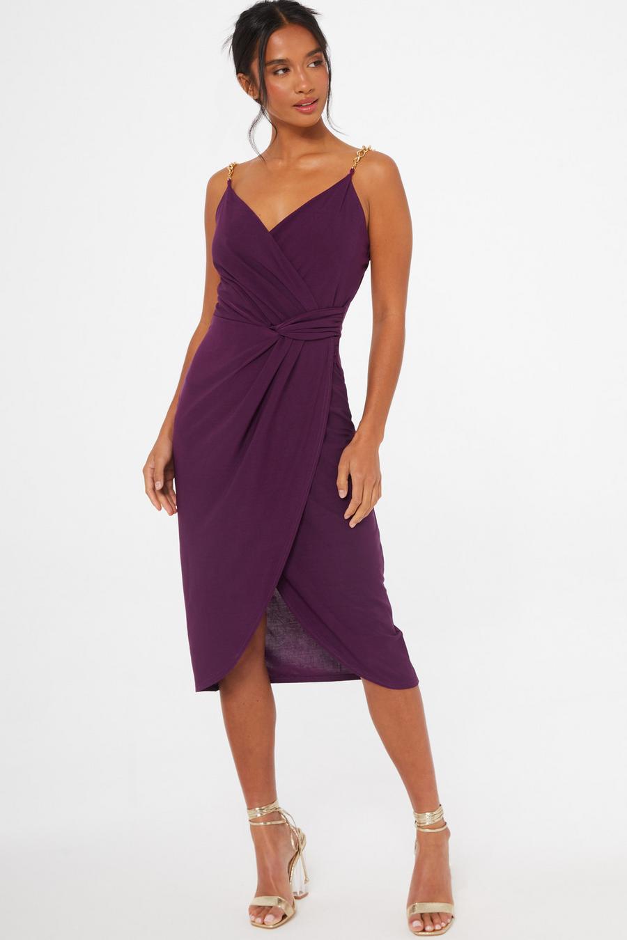Petite Purple Wrap Midi Dress - Quiz Clothing