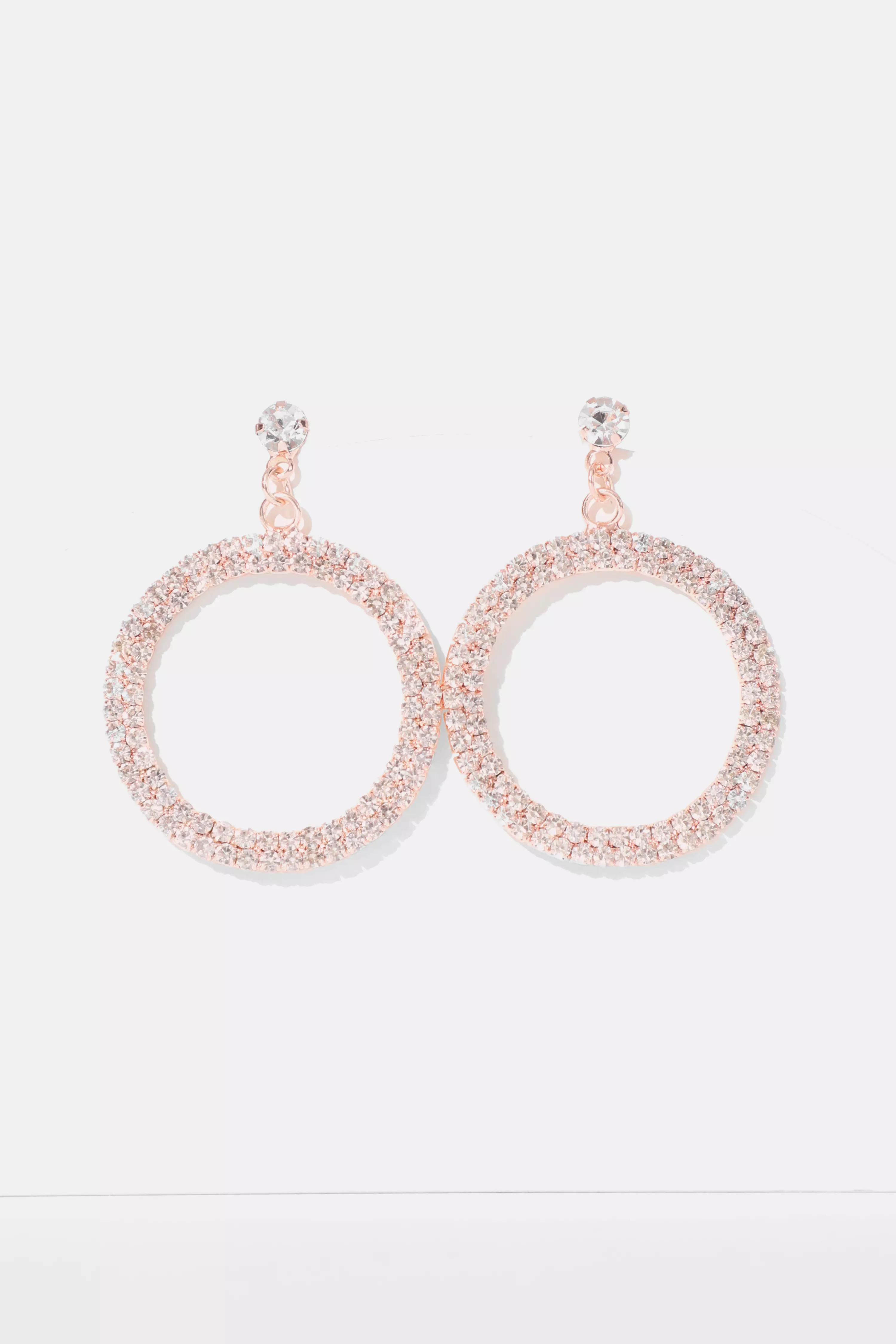 Rose Gold Diamante Circle Drop Earrings QUIZ Clothing