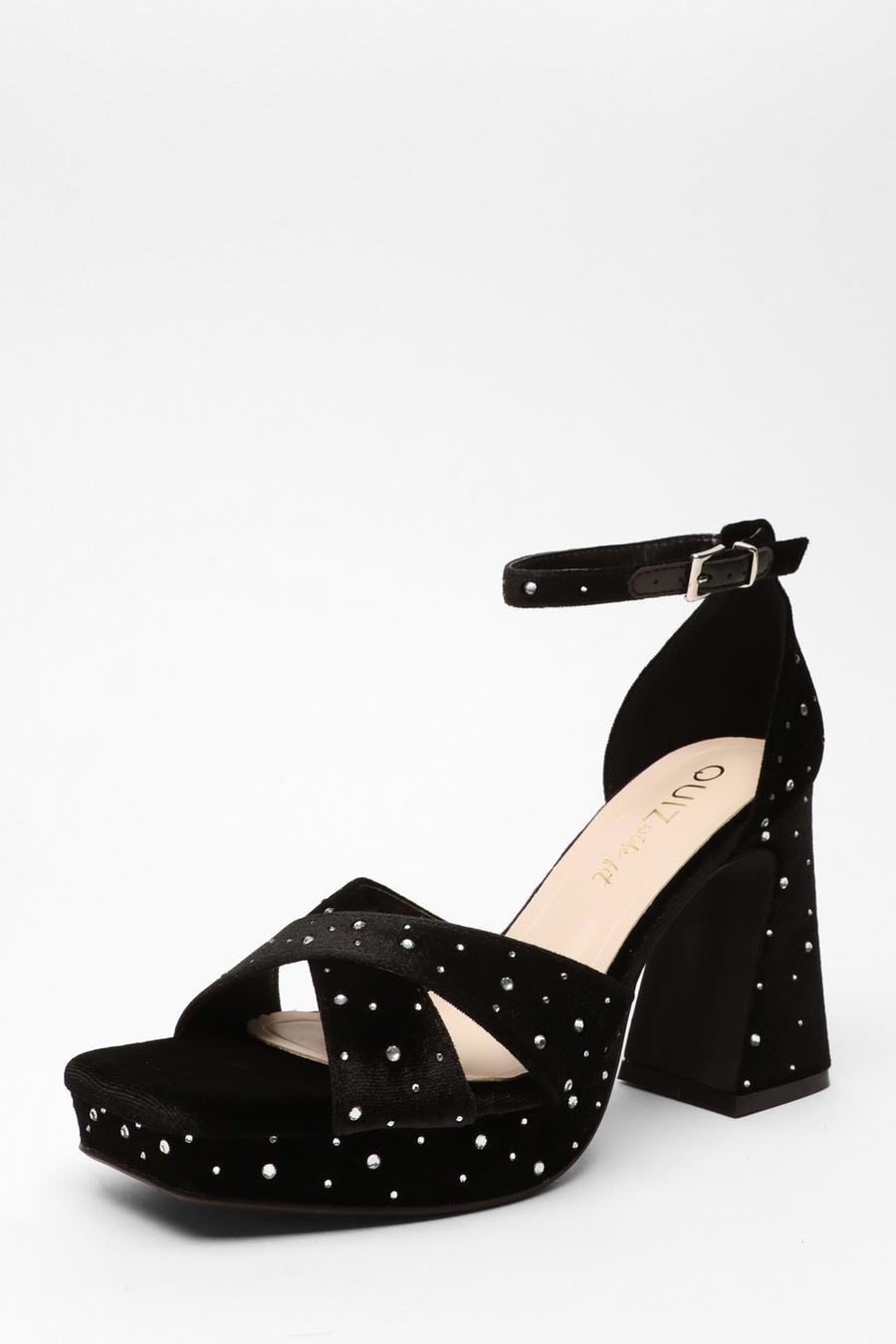 Black velvet platform heels sales