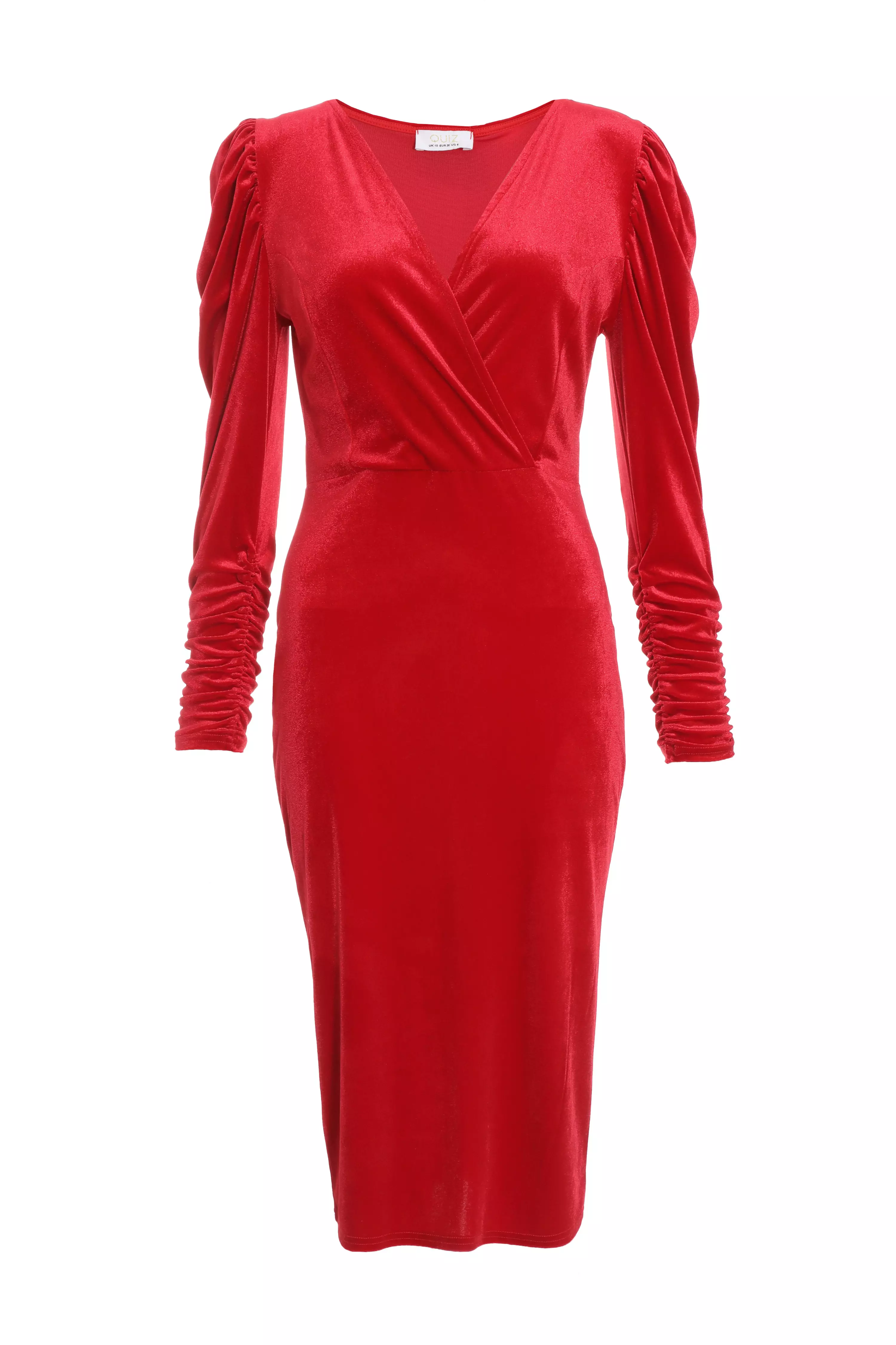 Red Velvet Wrap Midi Dress - QUIZ Clothing