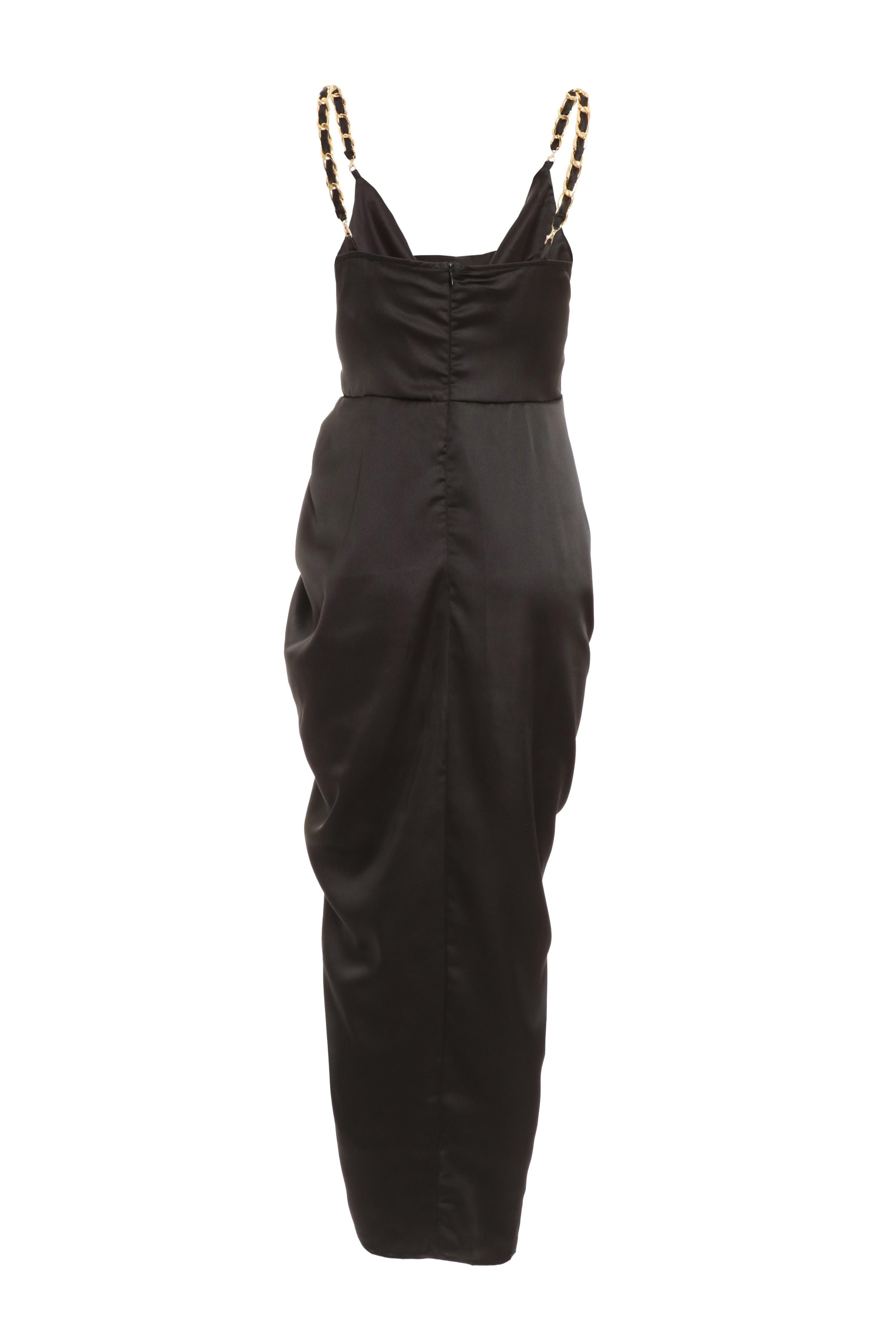 Black Satin Corset Ruched Maxi Dress