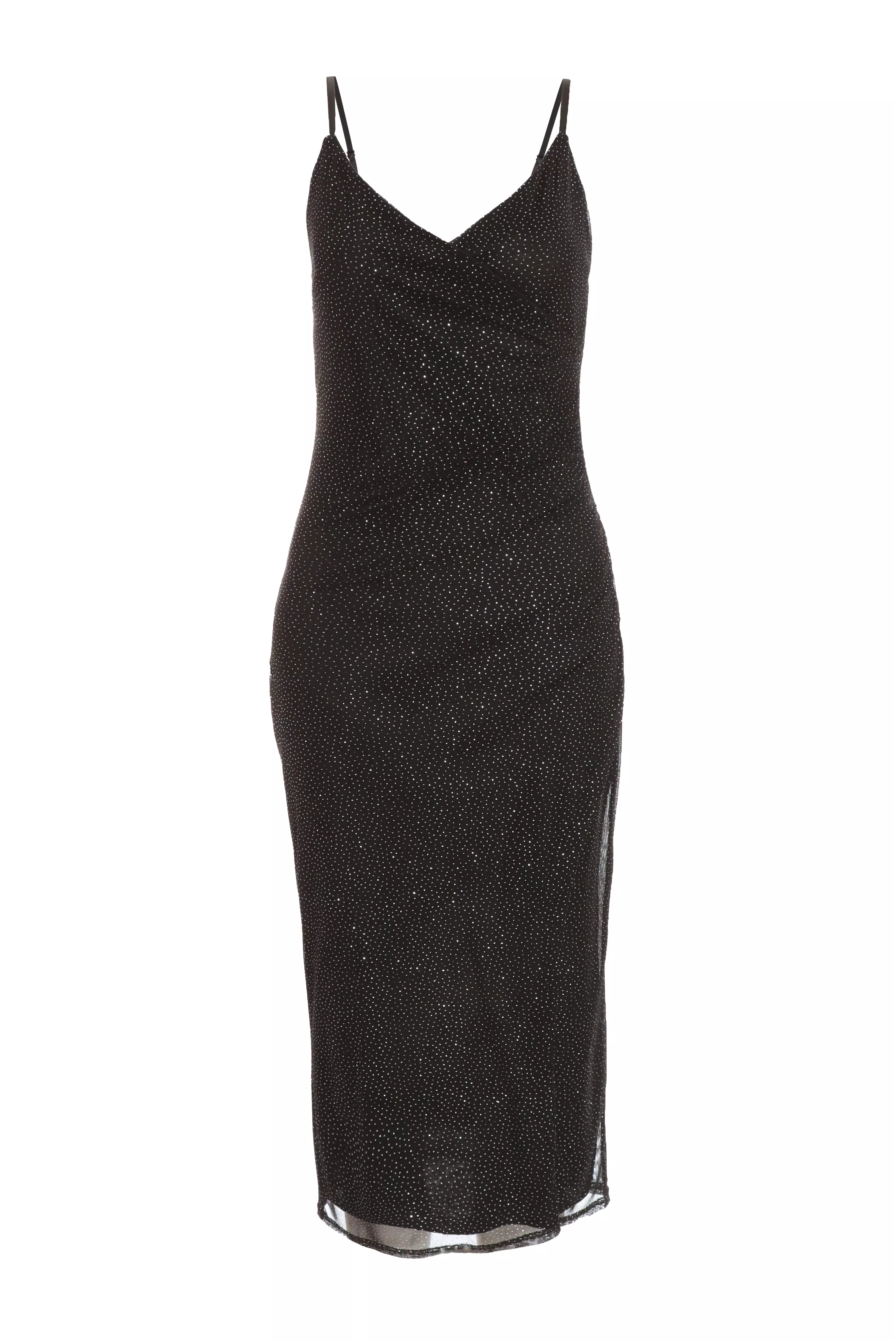 Petite Black Glitter Wrap Midi Dress - QUIZ Clothing