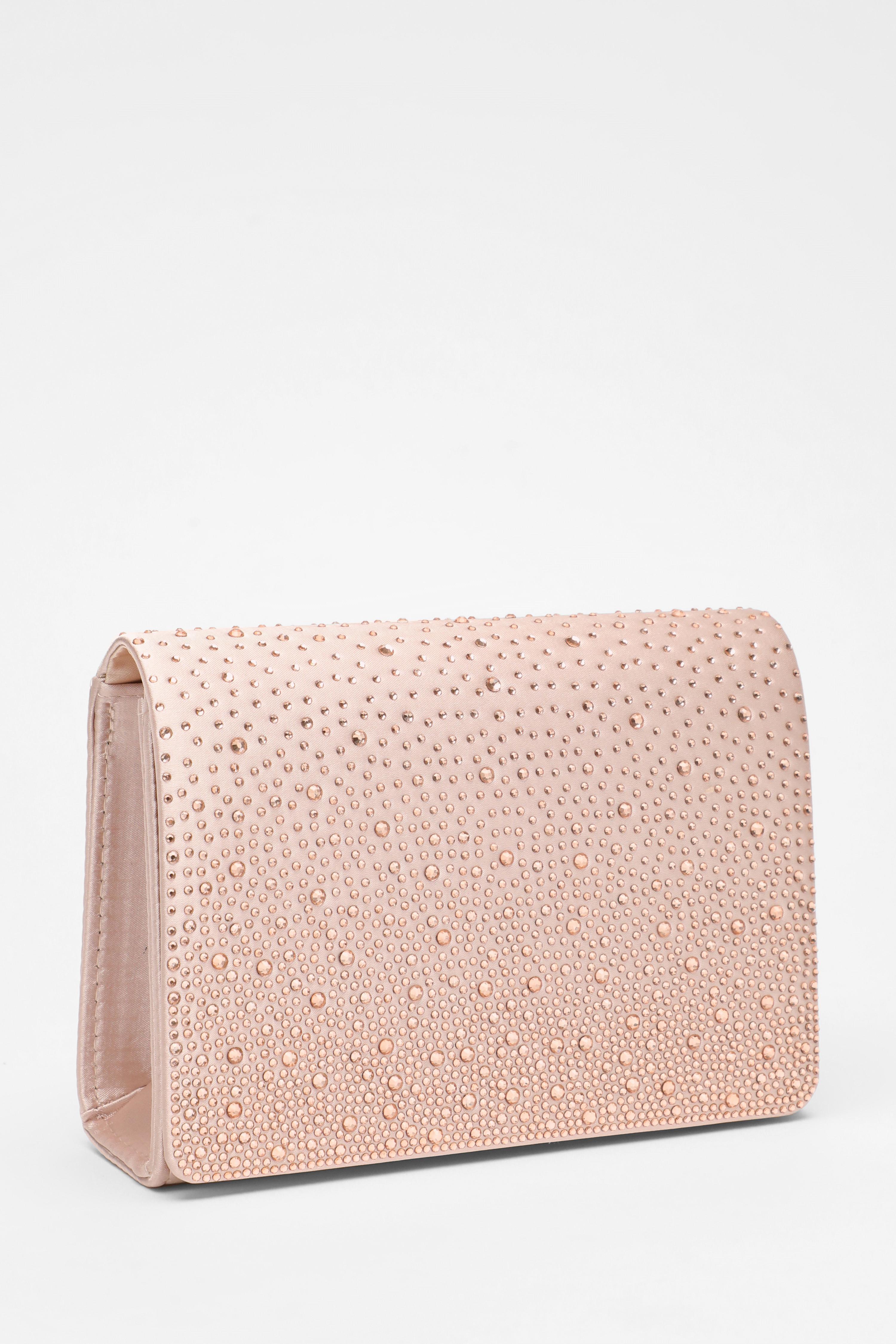 Champagne Satin Diamante Clutch Bag