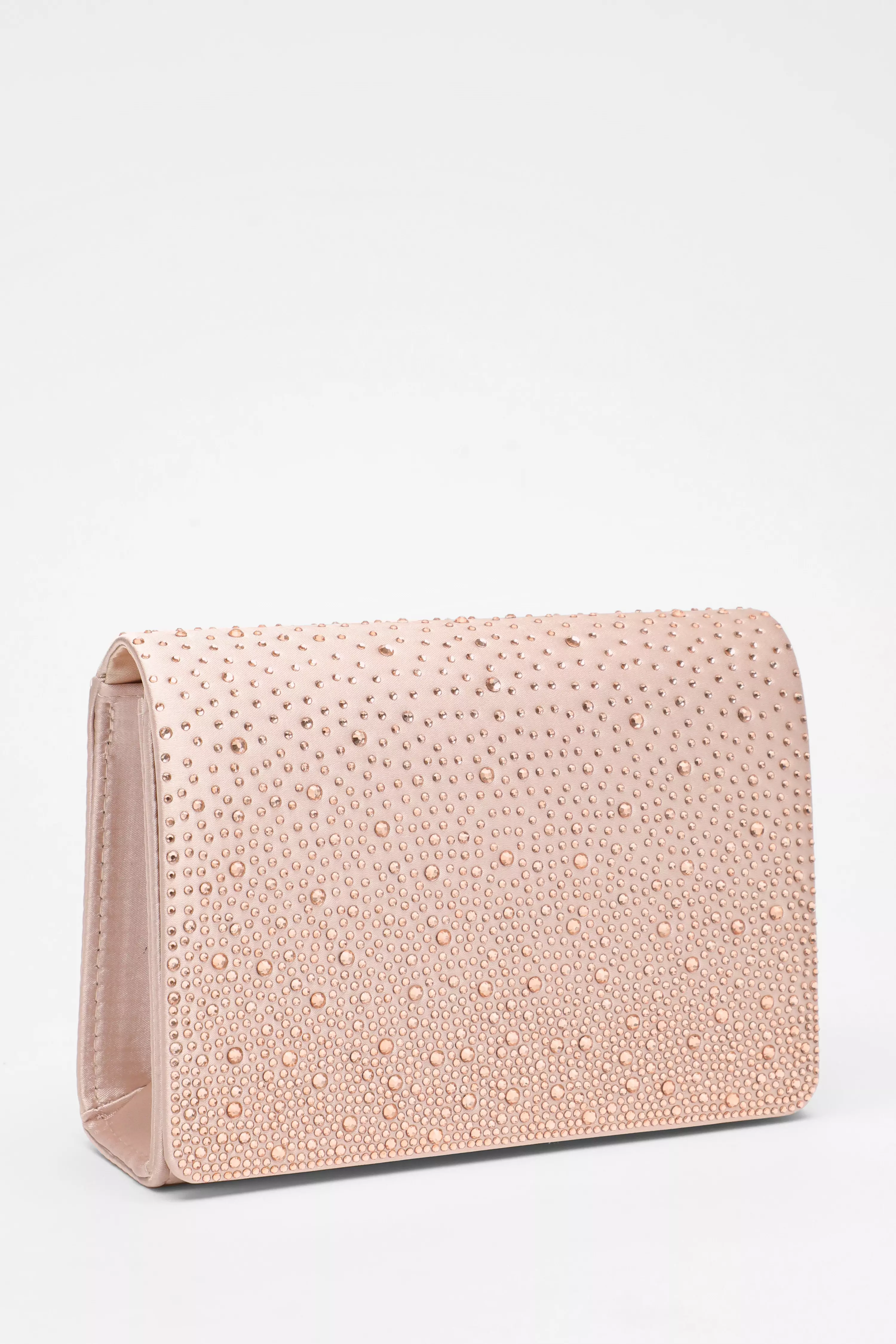 Champagne Satin Diamante Clutch Bag QUIZ Clothing