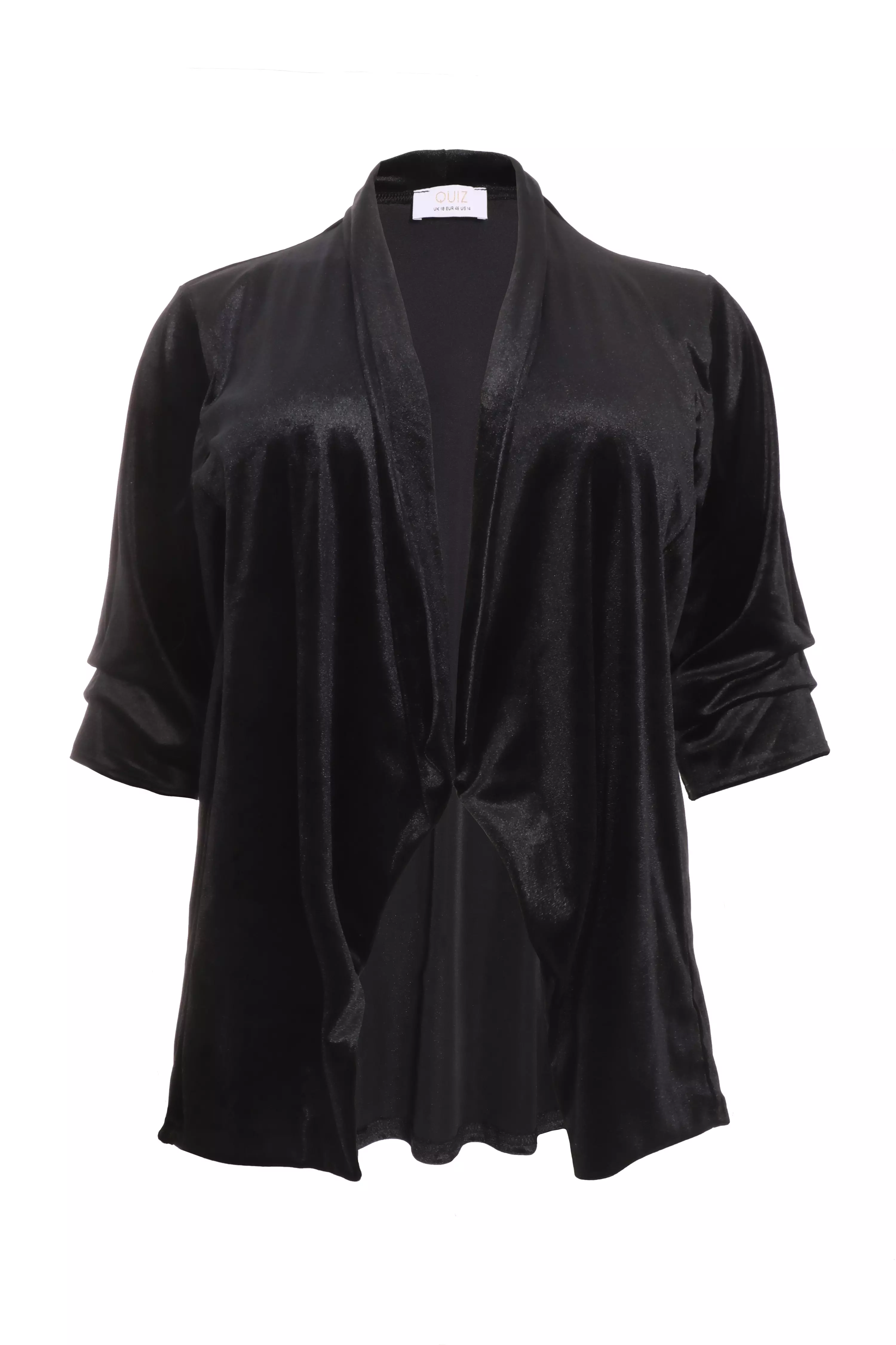 Curve Black Velvet Waterfall Blazer - QUIZ Clothing