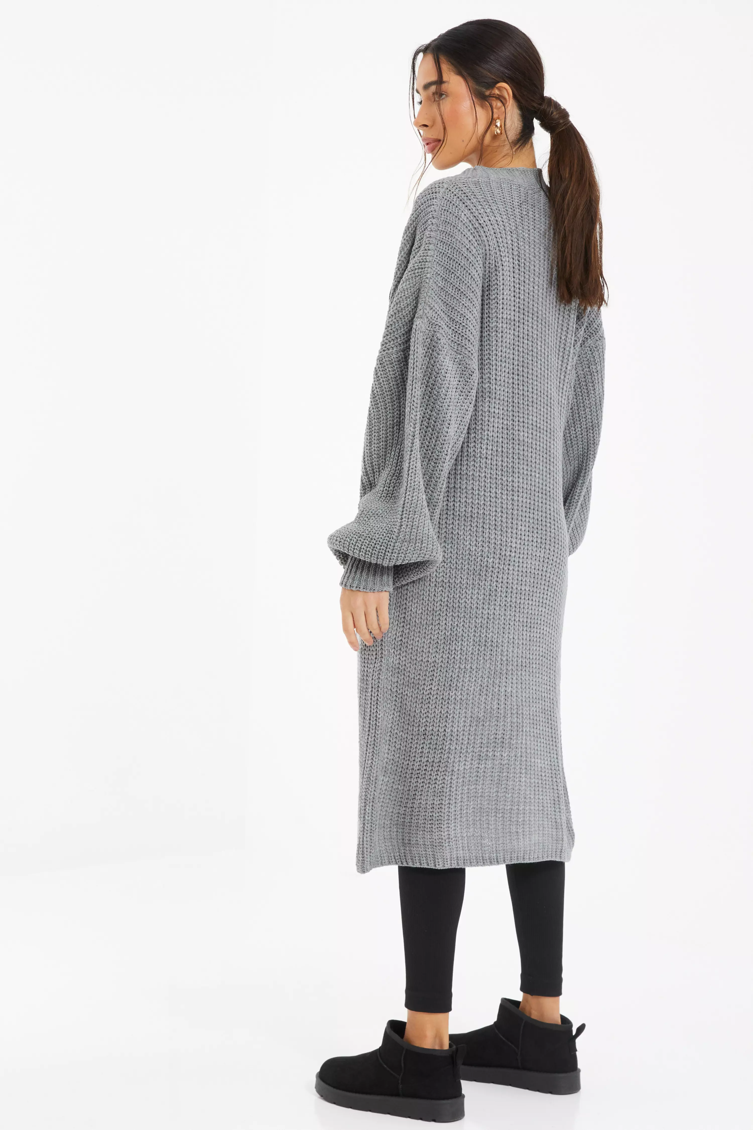 Grey Long Knitted Cardigan - QUIZ Clothing