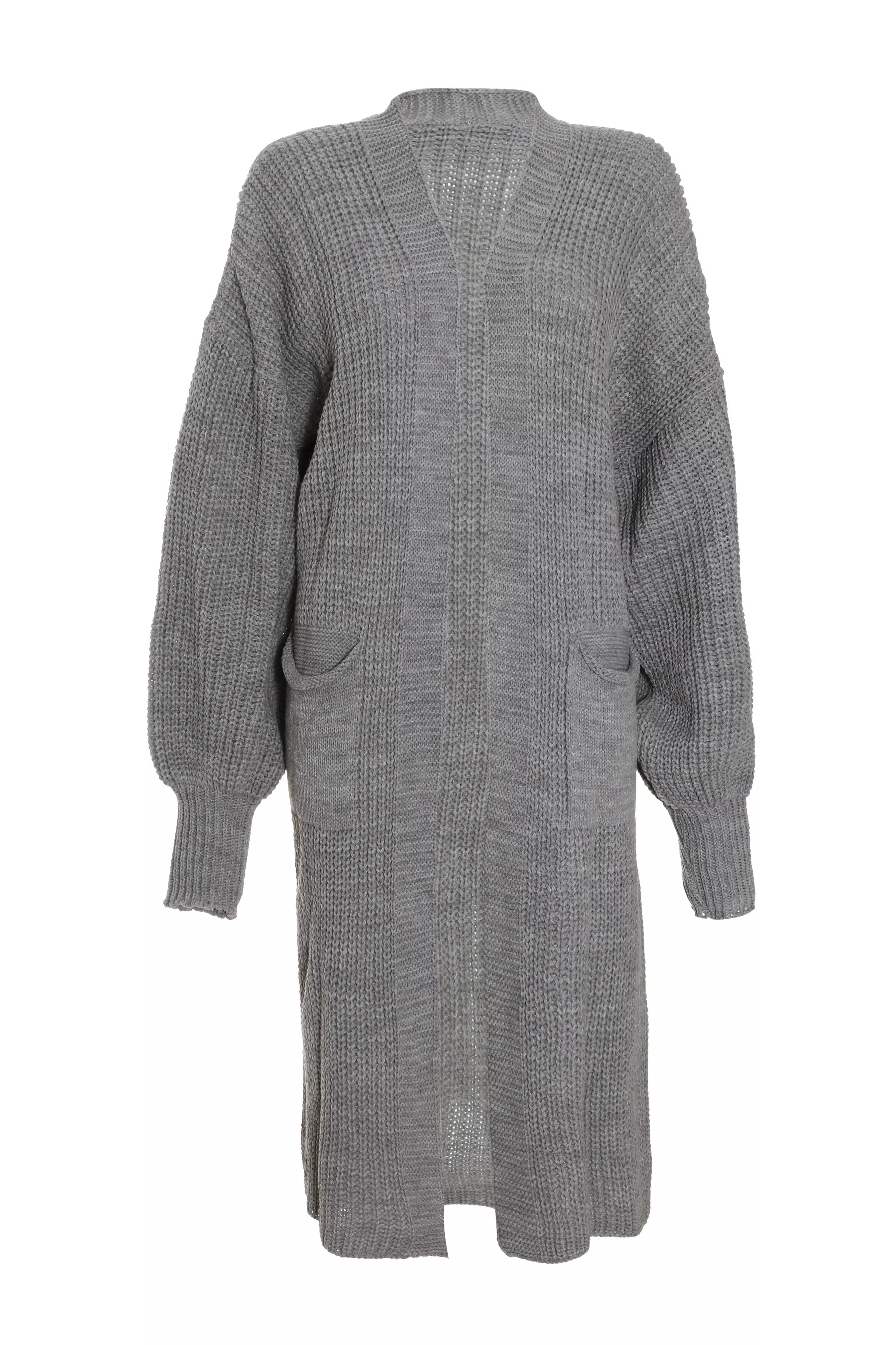 Grey Long Knitted Cardigan - QUIZ Clothing