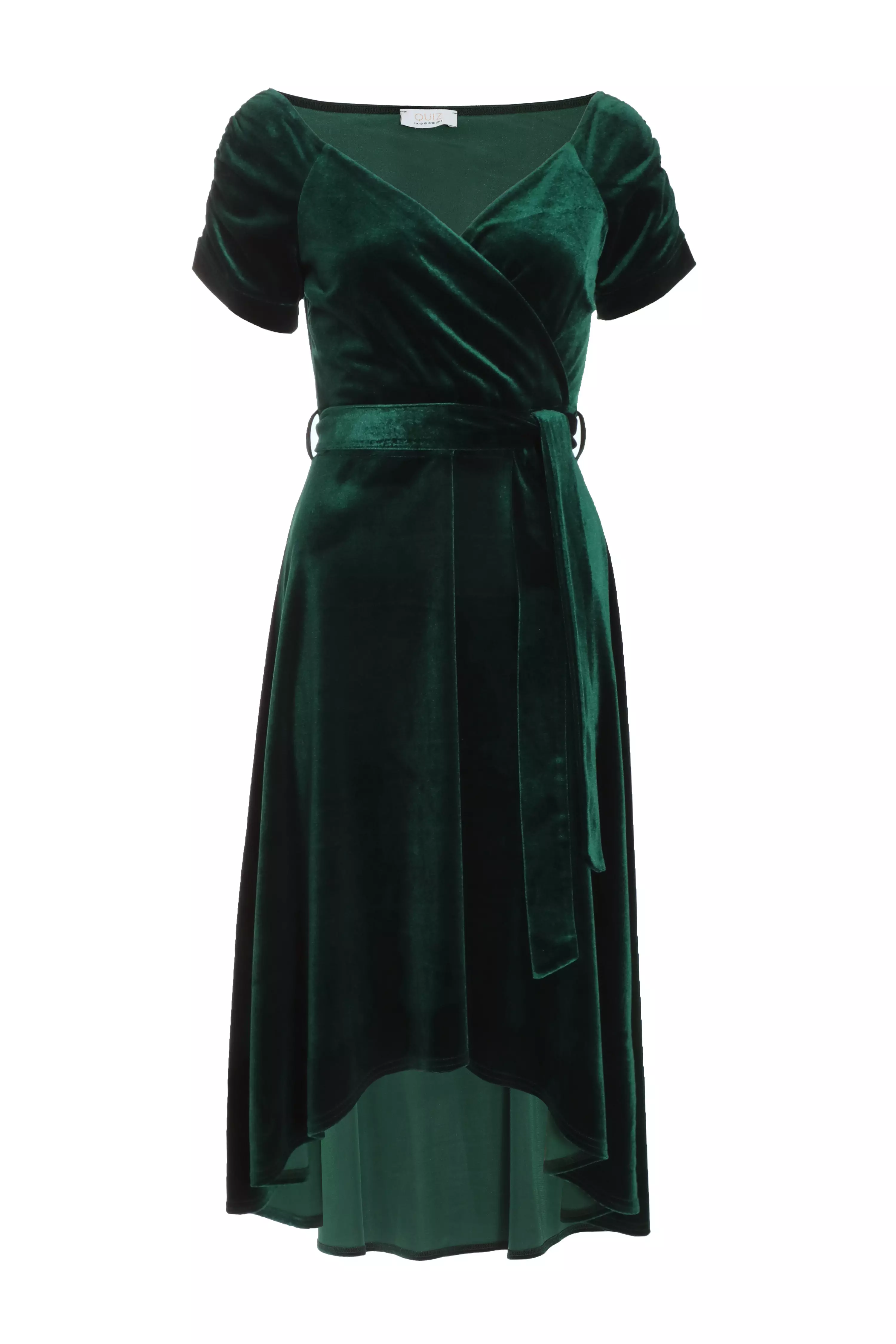 Bottle Green Velvet Bardot Midi Dress - QUIZ Clothing