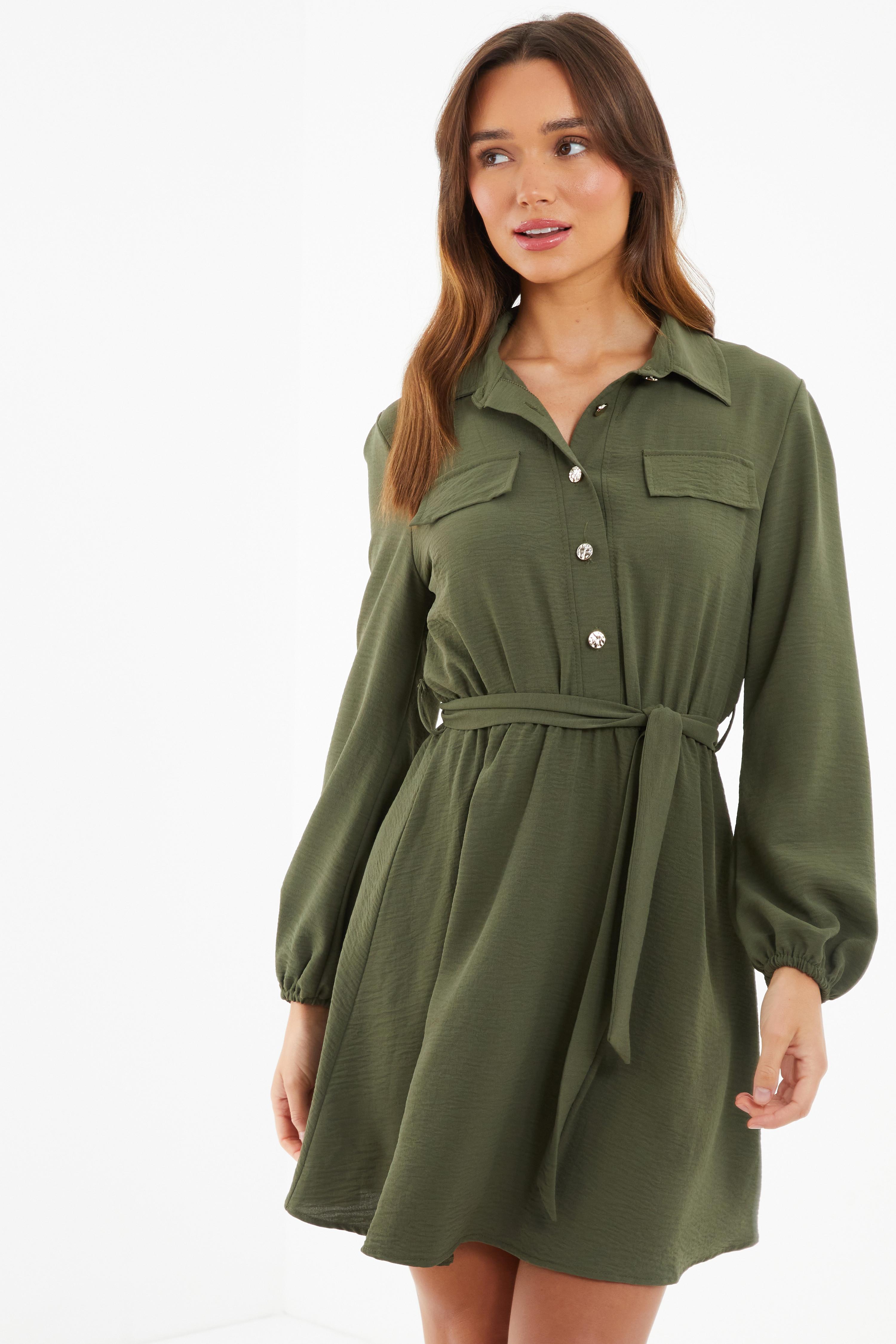 Khaki Skater Shirt Dress