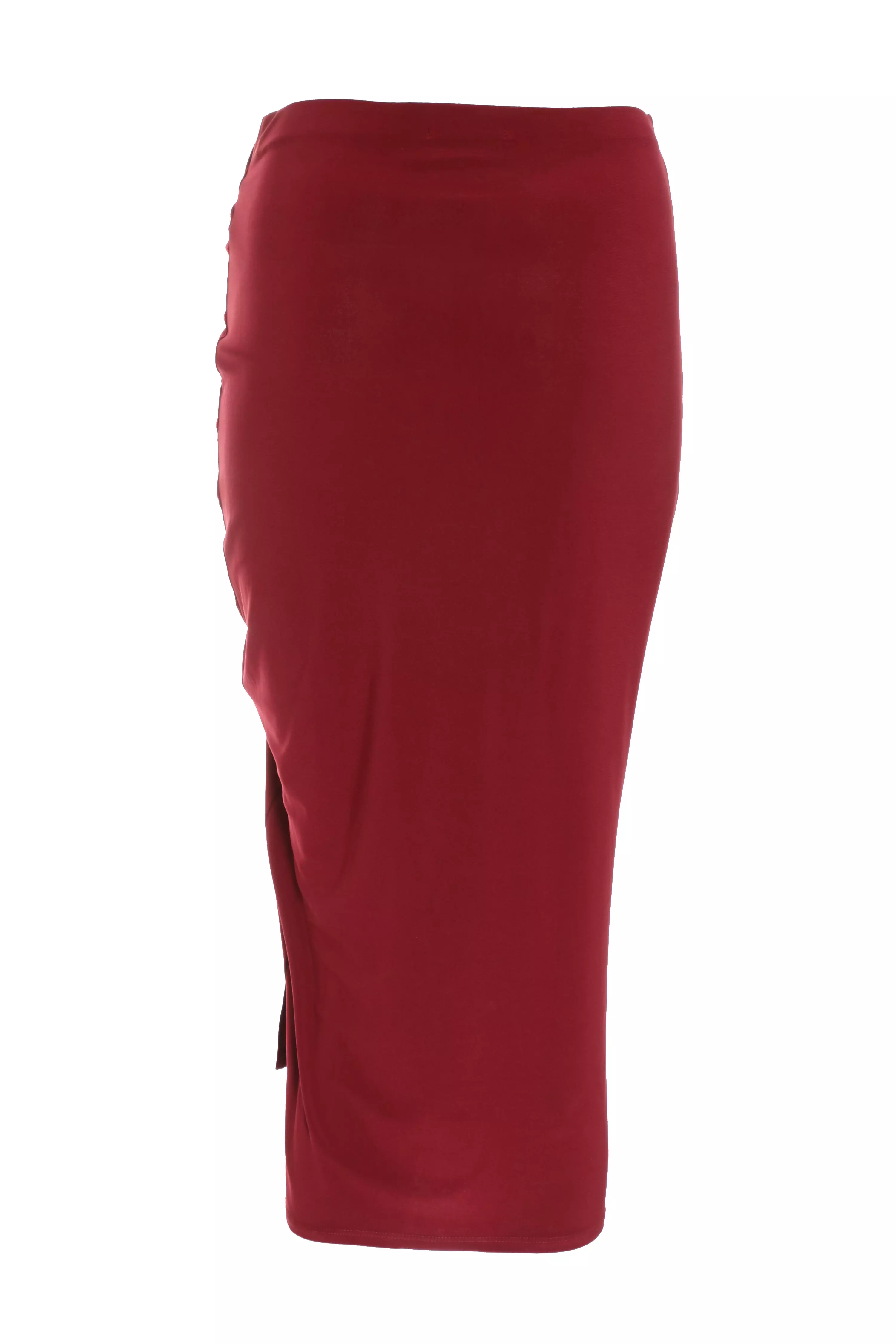 Dark Red Ruched Bodycon Midi Skirt QUIZ Clothing