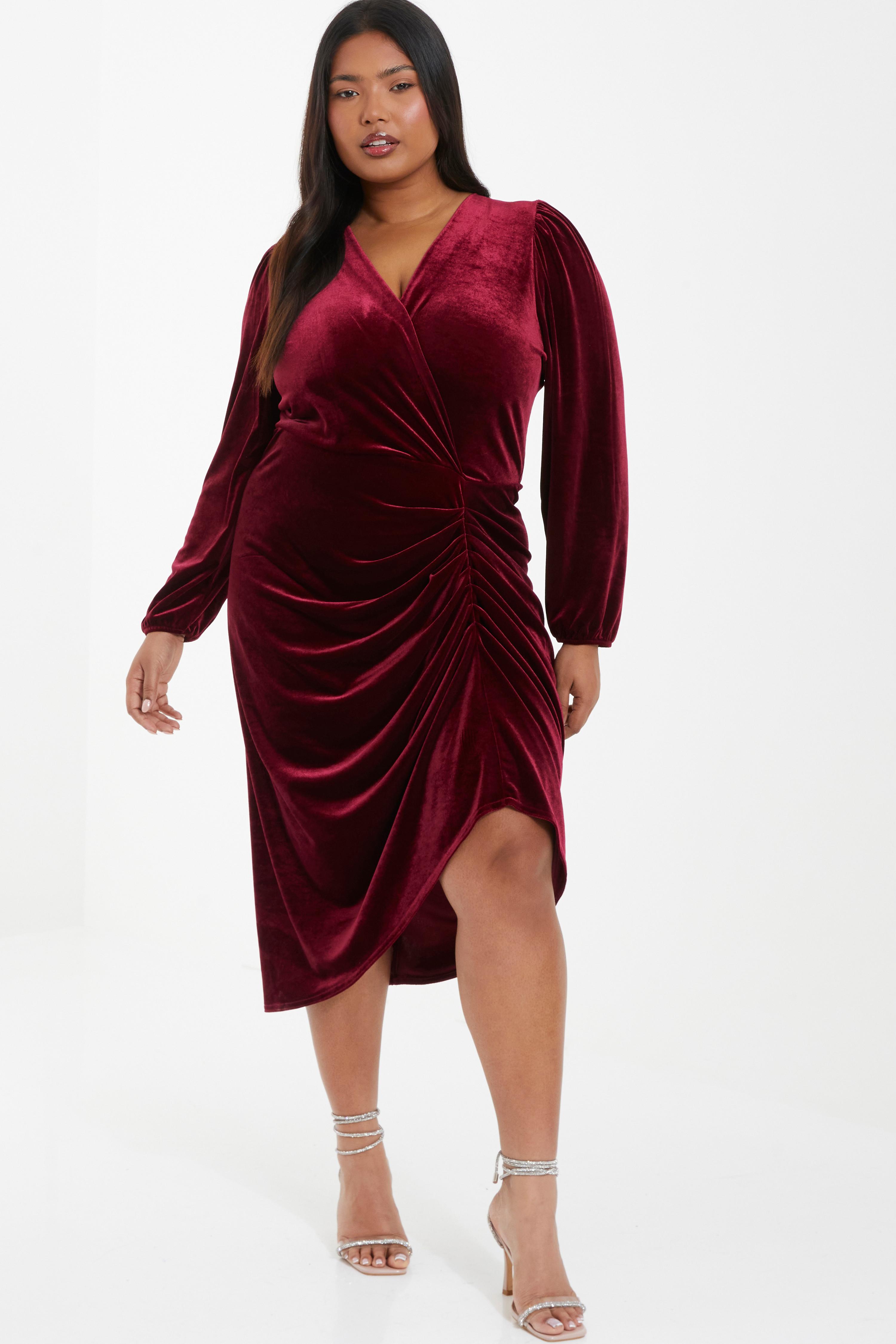 Curve Berry Velvet Midi Dress QUIZ Clothing