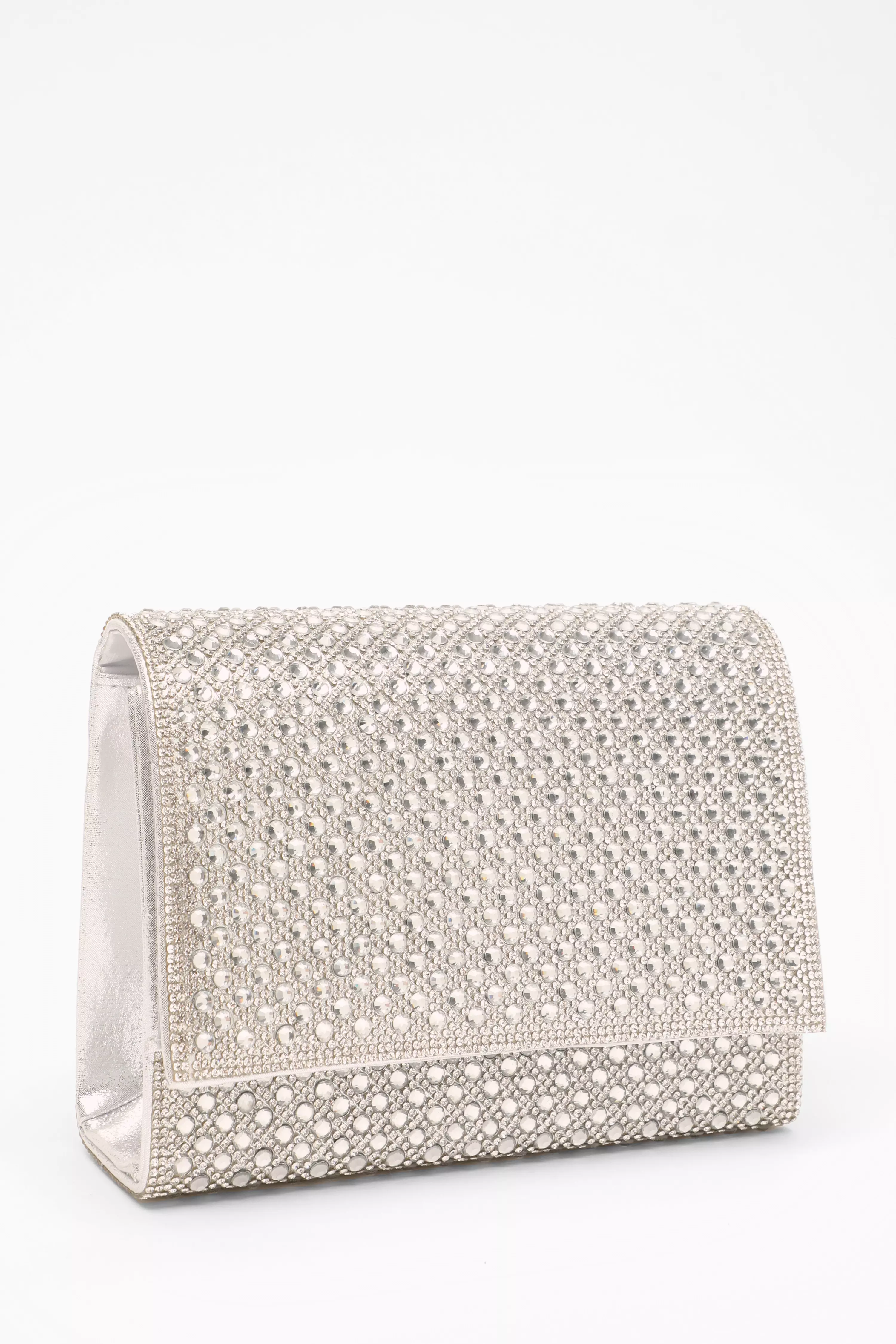 Silver Diamante Embellished Clutch Bag QUIZ Clothing