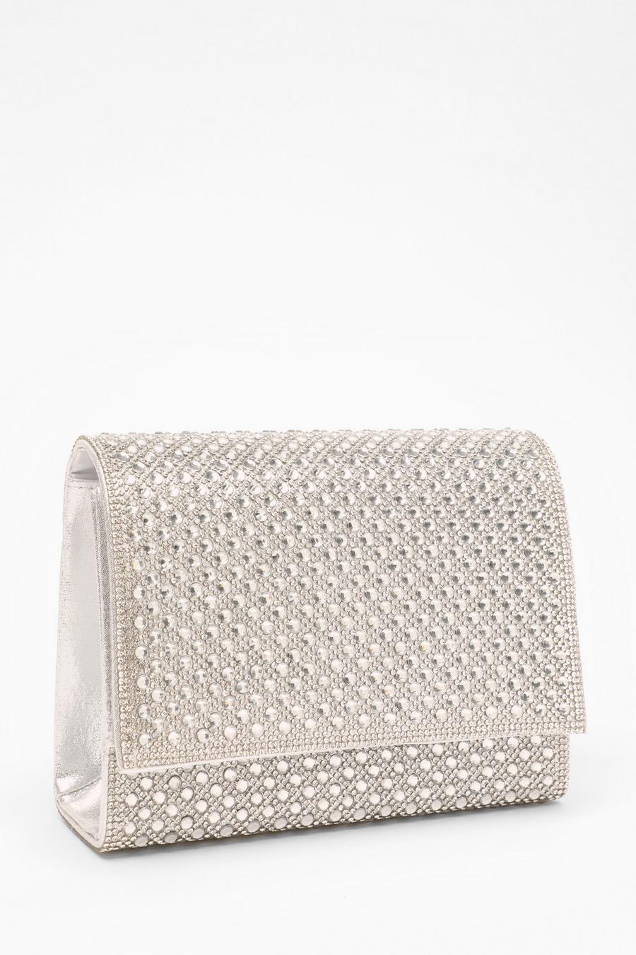 Silver Diamante Embellished Clutch Bag Quiz Clothing