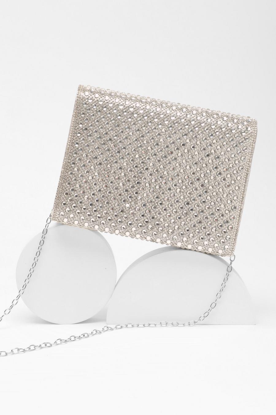 Silver embellished outlet clutch