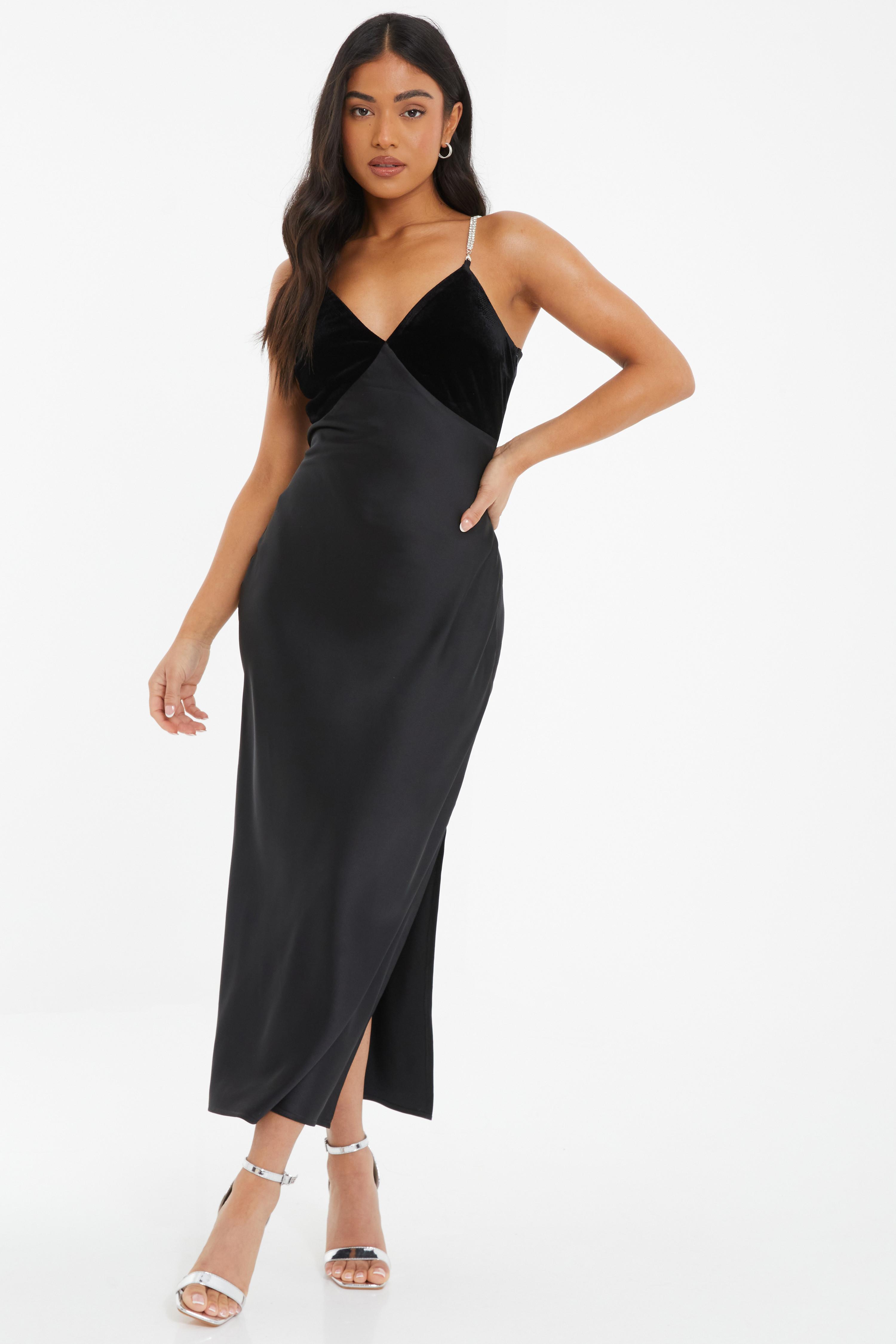 Petite Black Satin Midi Dress