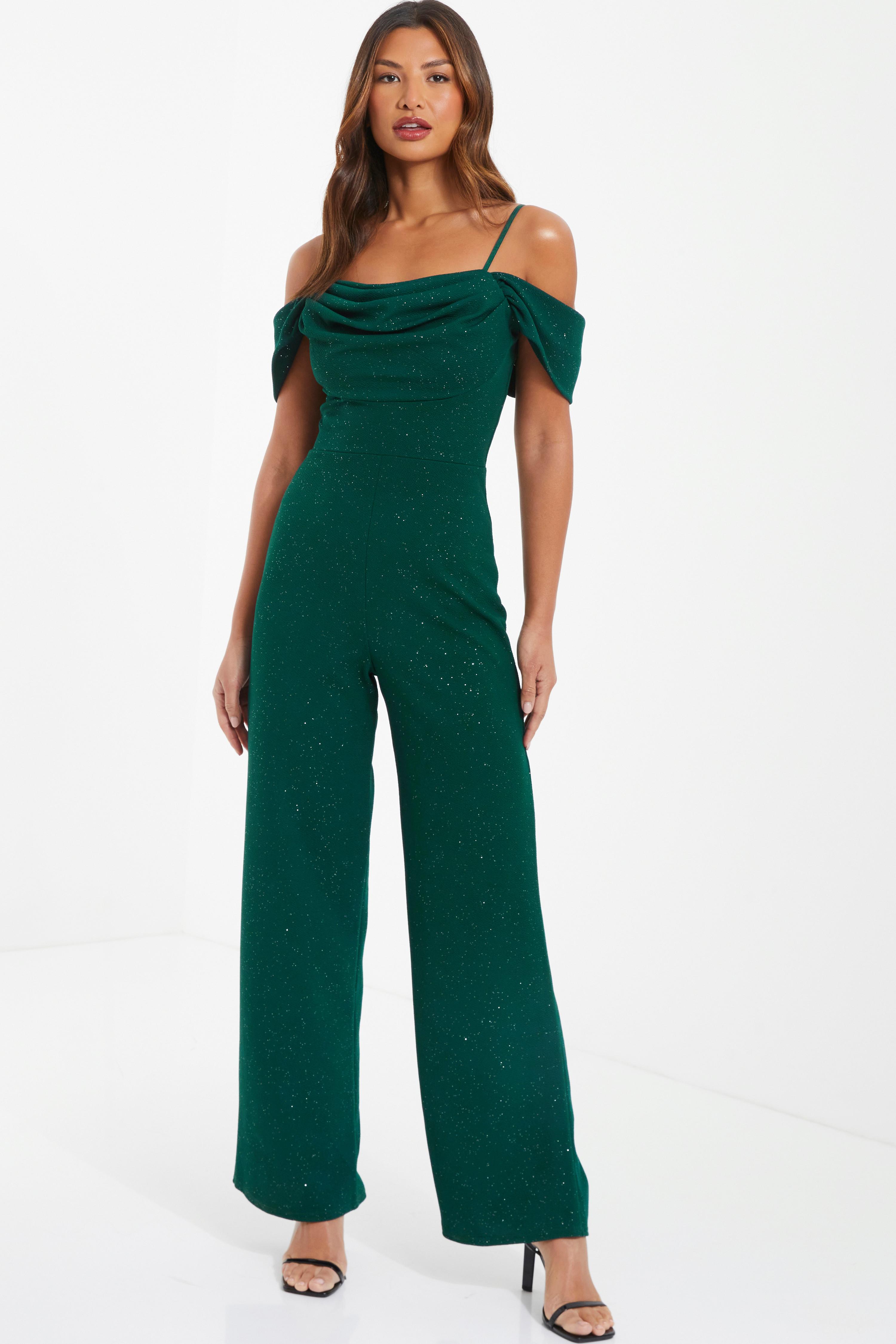 Black Glitter Drop Shoulder Palazzo Jumpsuit<!-- --> - <!-- -->QUIZ Clothing