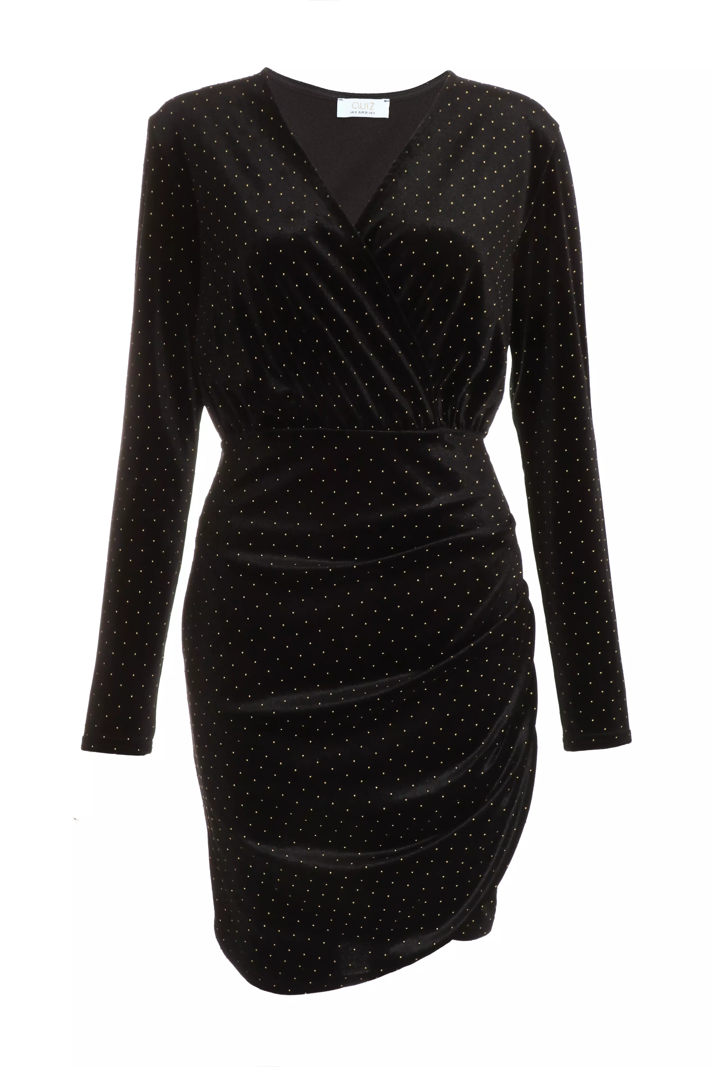 Black Velvet Embellished Wrap Bodycon Dress QUIZ Clothing
