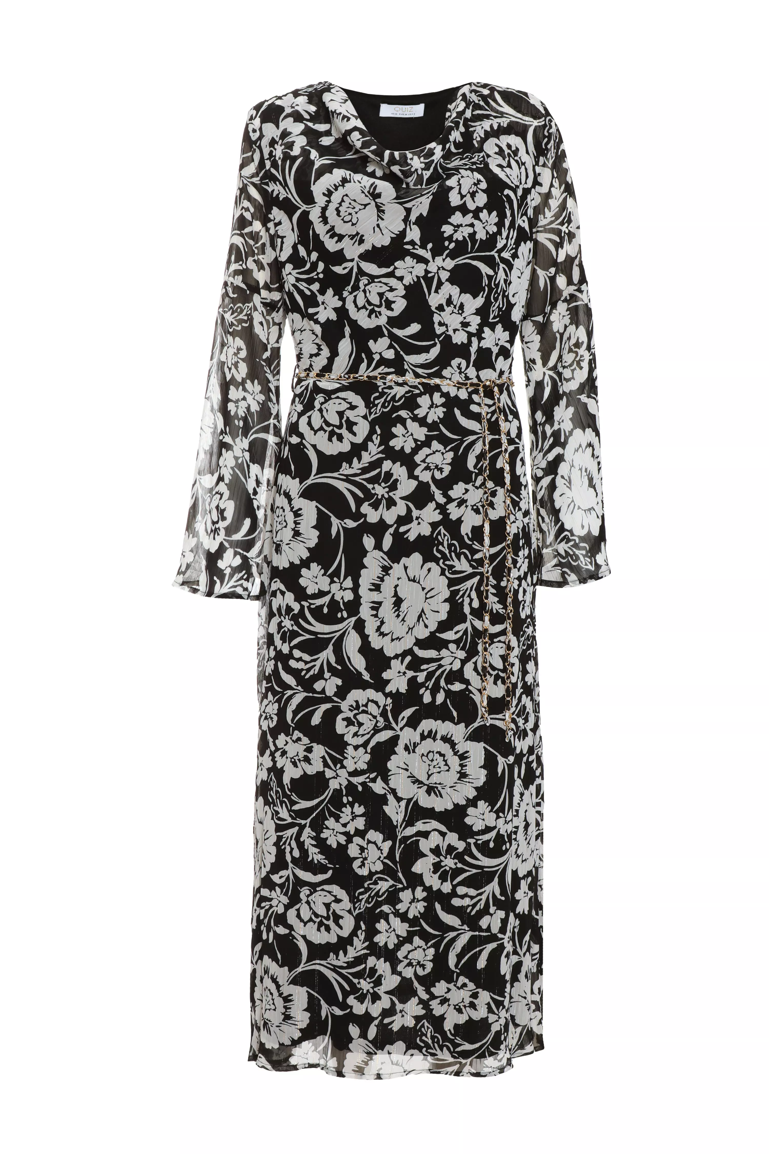 Black Floral Chiffon Wrap Midi Dress - QUIZ Clothing