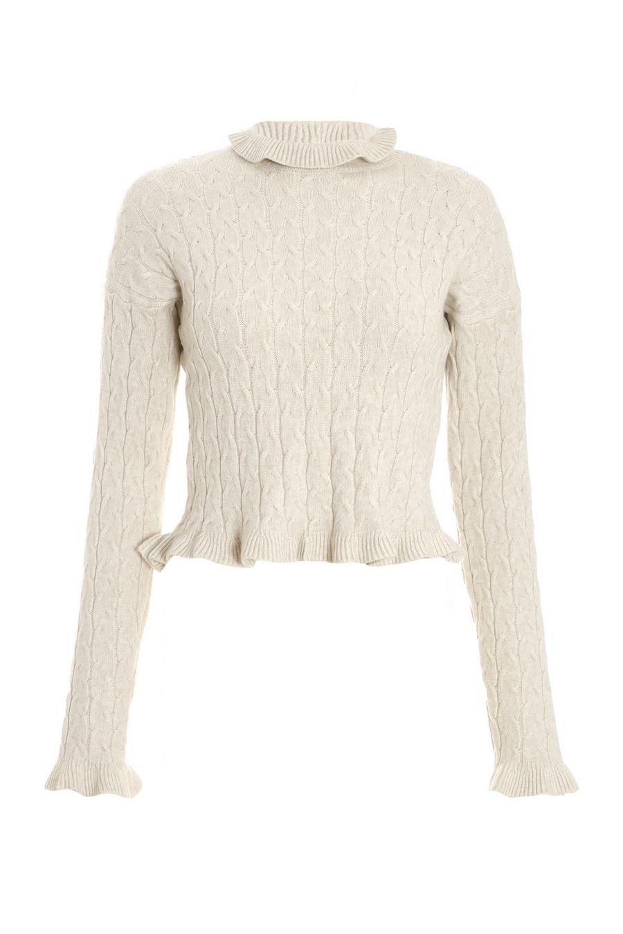 Stone Knit High Neck Frill Jumper - Quiz Clothing