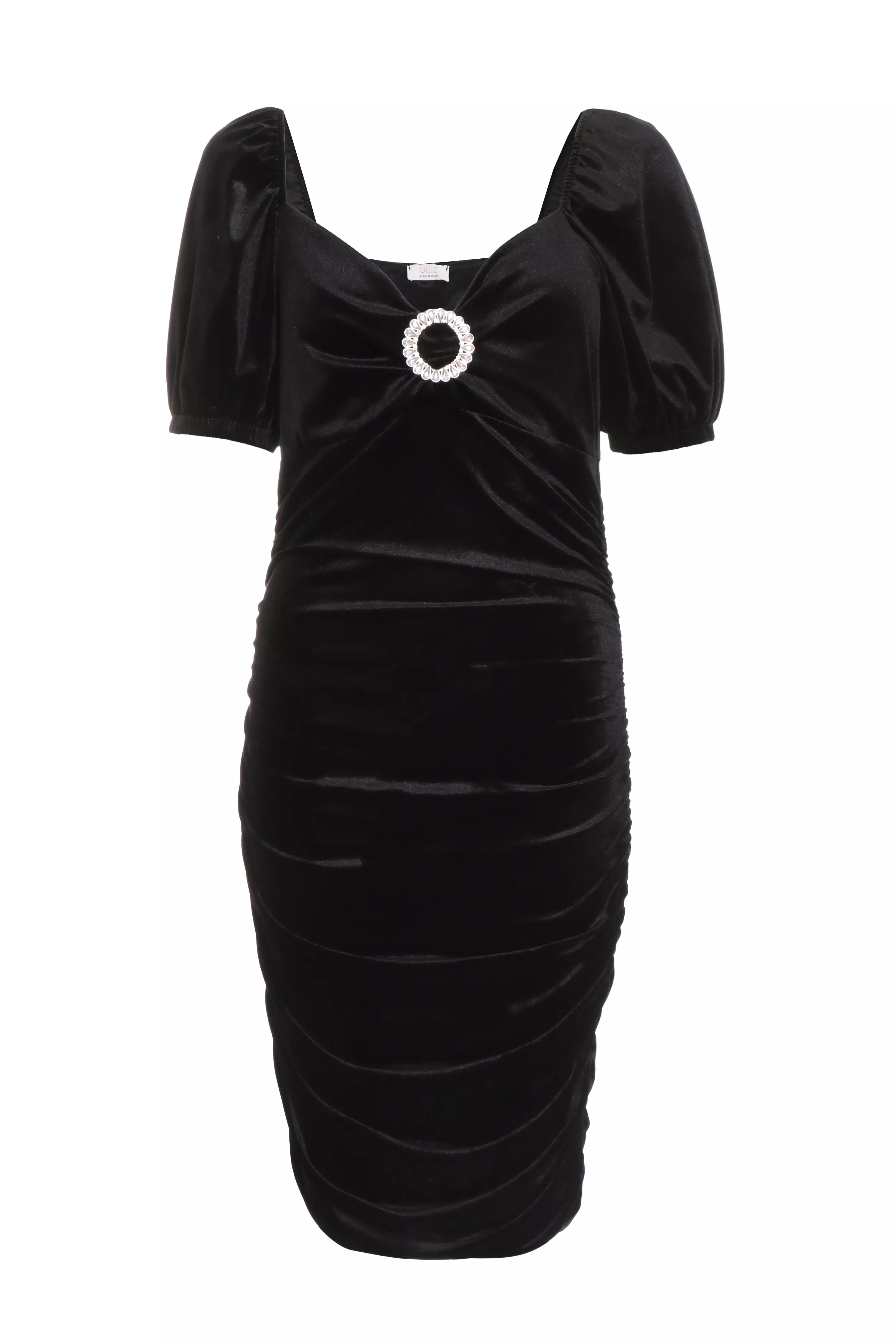 Black Velvet Puff Sleeve Mini Dress - QUIZ Clothing