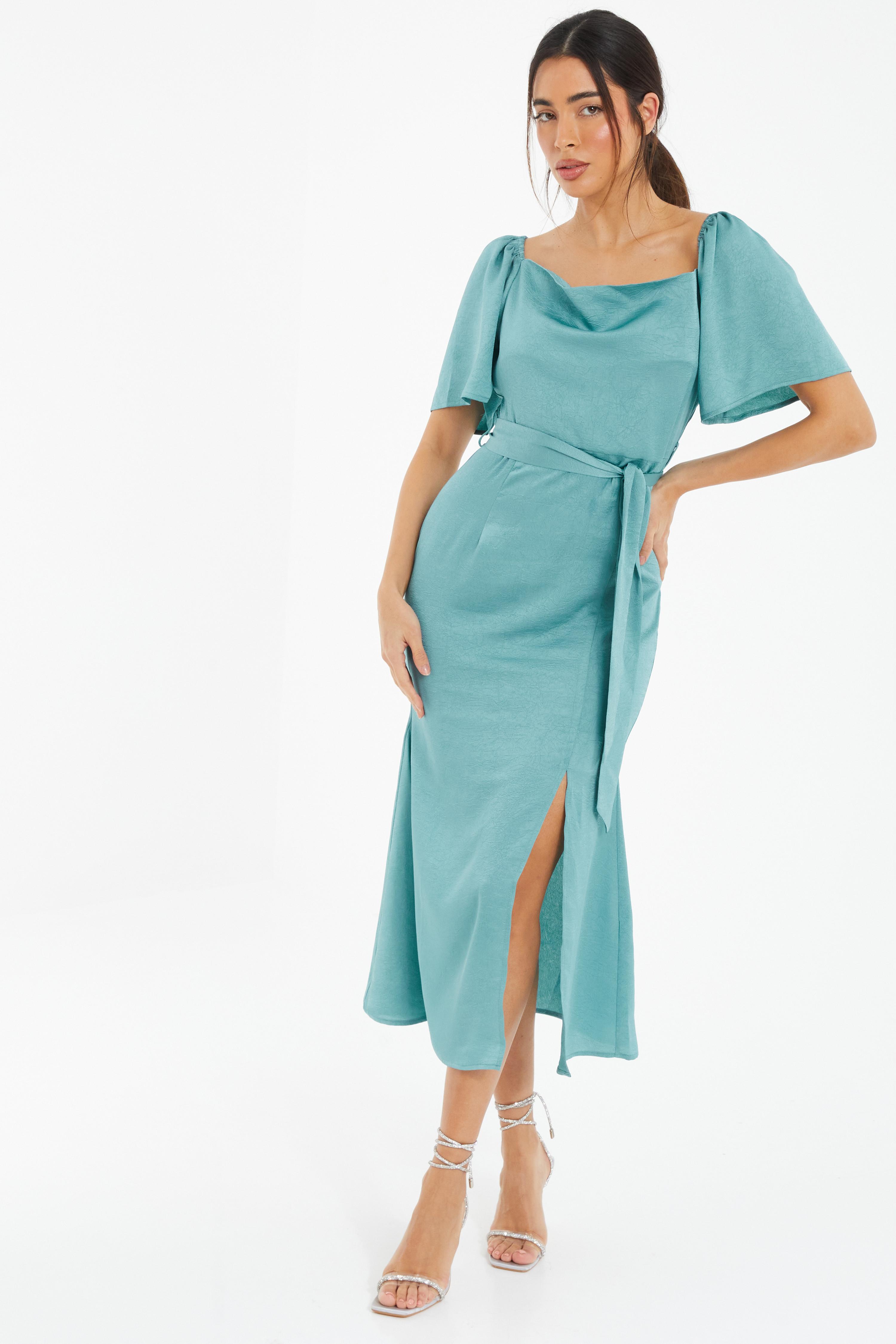 Blue Cowl Neck Midi Dress