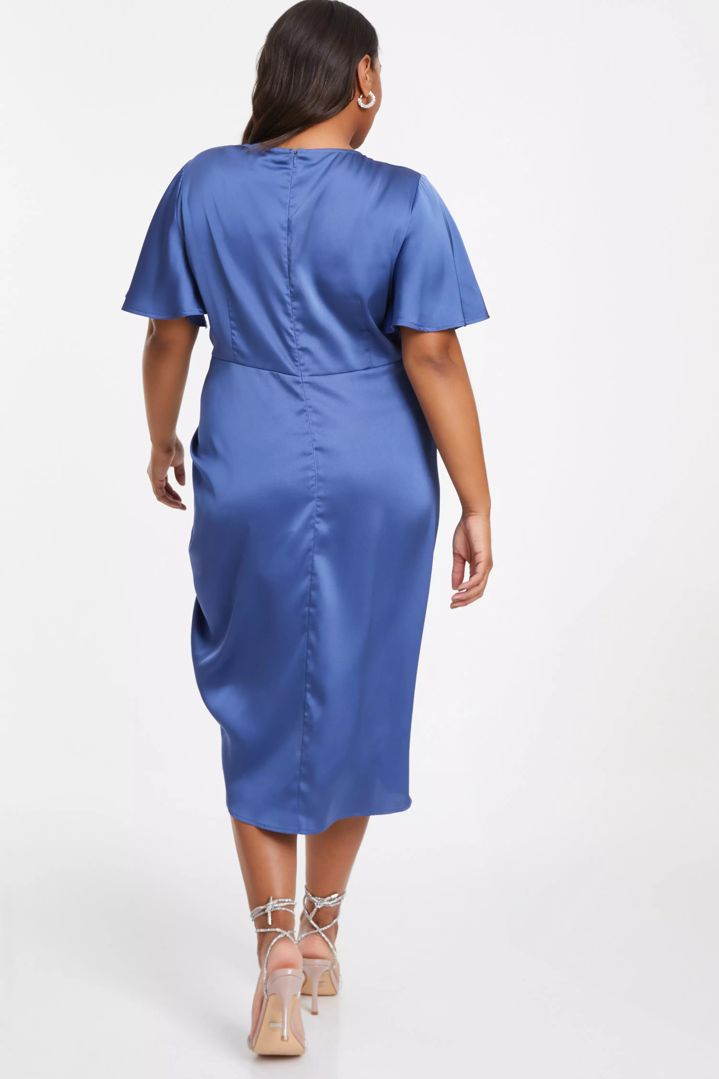 Curve Blue Satin Wrap Midi Dress QUIZ Clothing