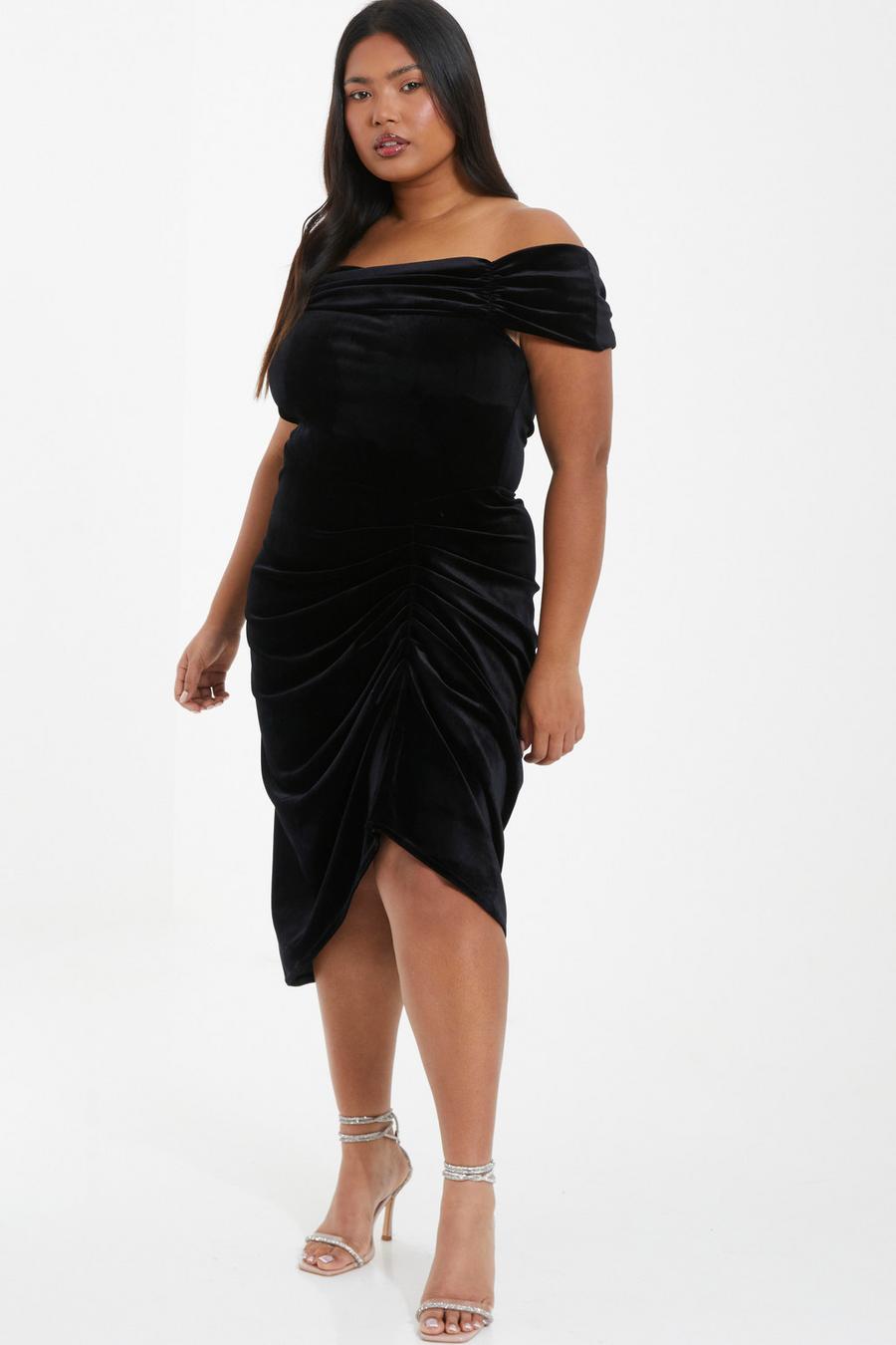 Black velvet hotsell ruched dress