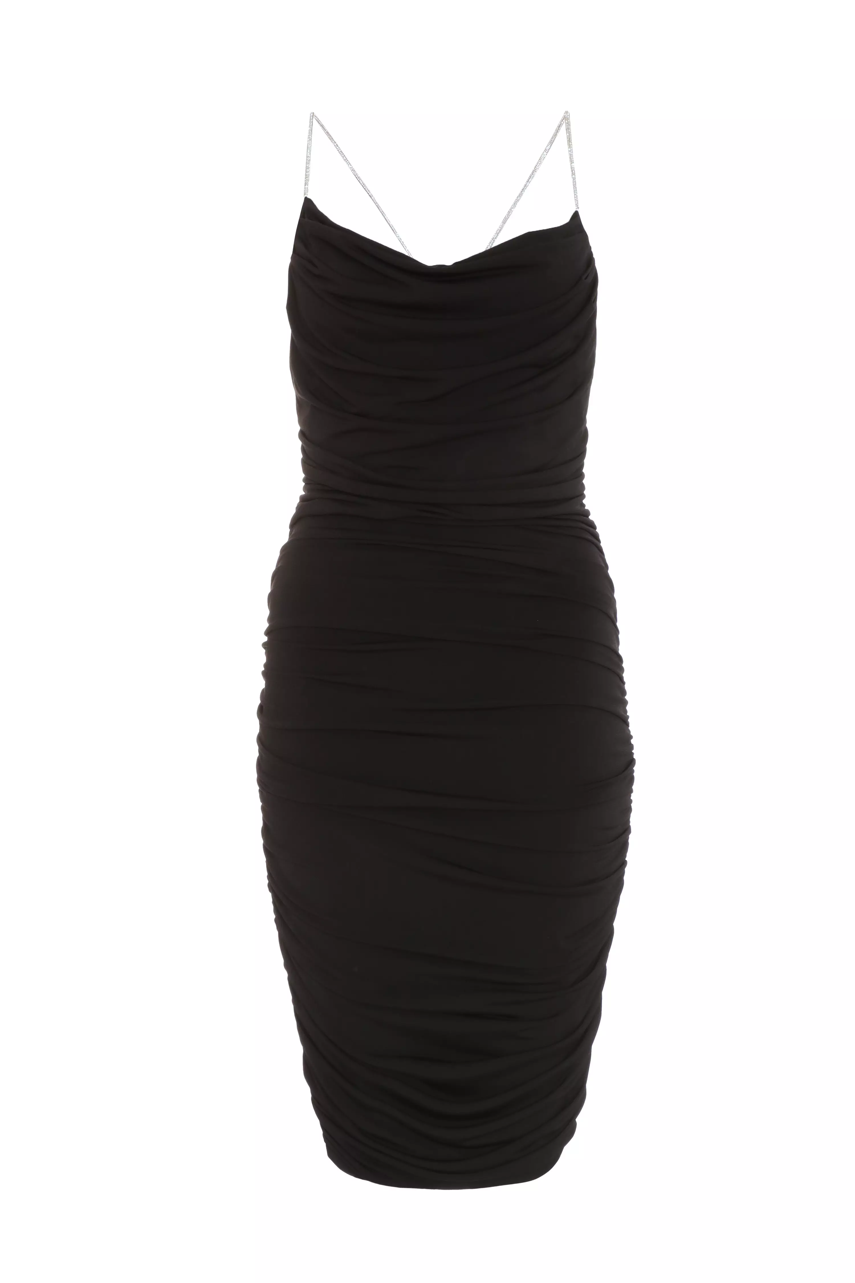 Black Diamante Strap Bodycon Mini Dress - QUIZ Clothing
