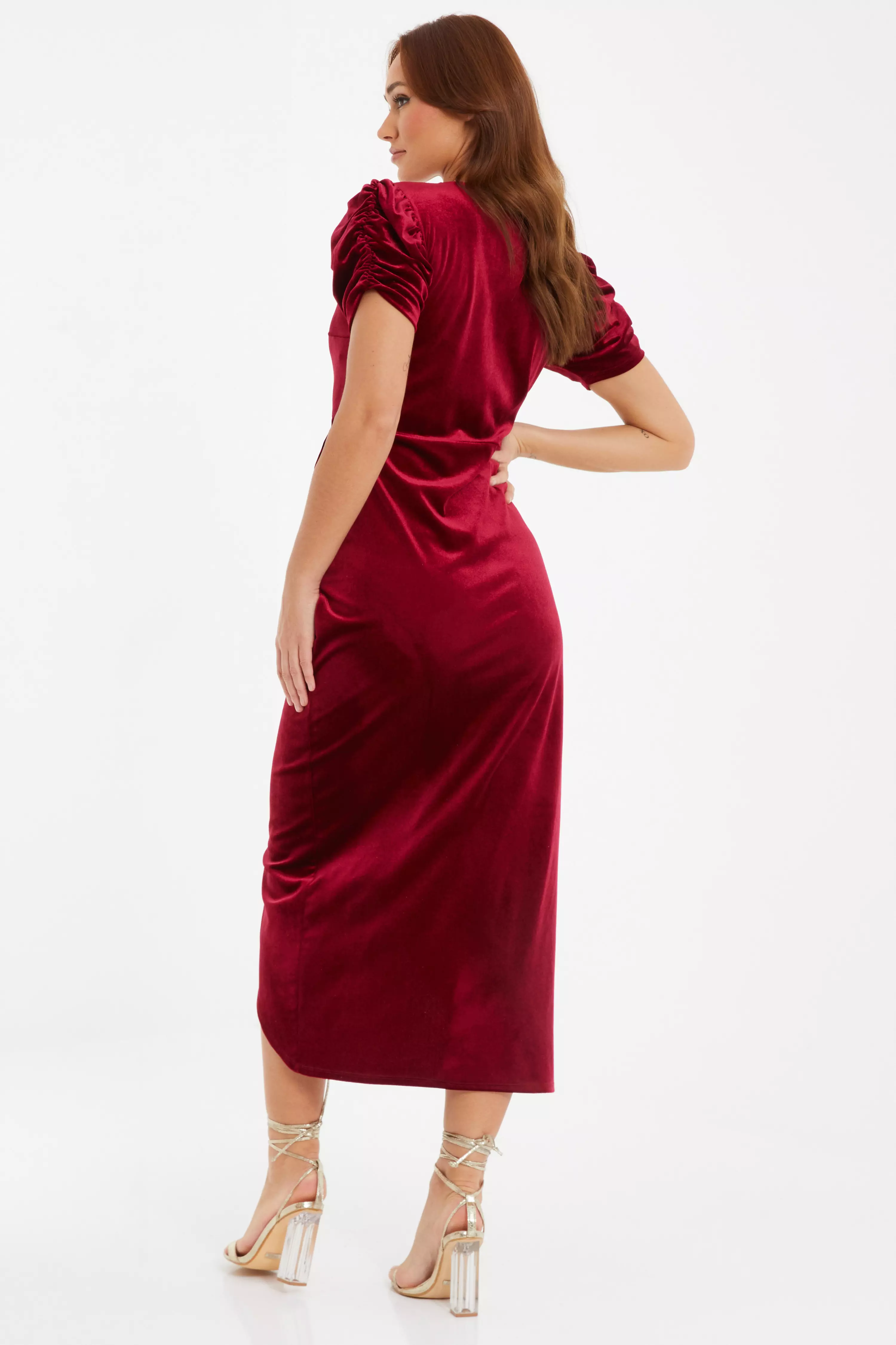 Dark Red Velvet Wrap Midaxi Dress QUIZ Clothing