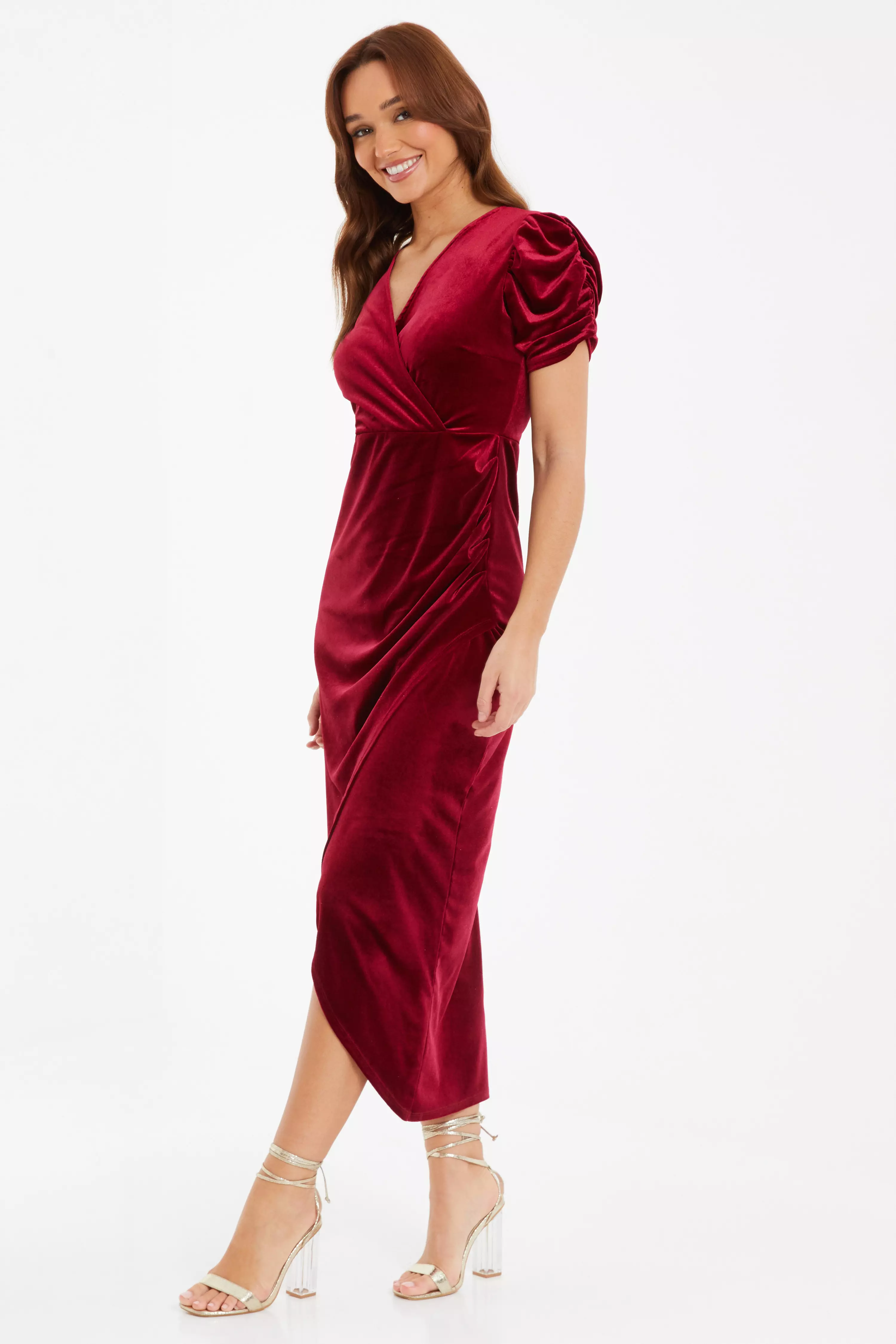 Dark Red Velvet Wrap Midaxi Dress QUIZ Clothing