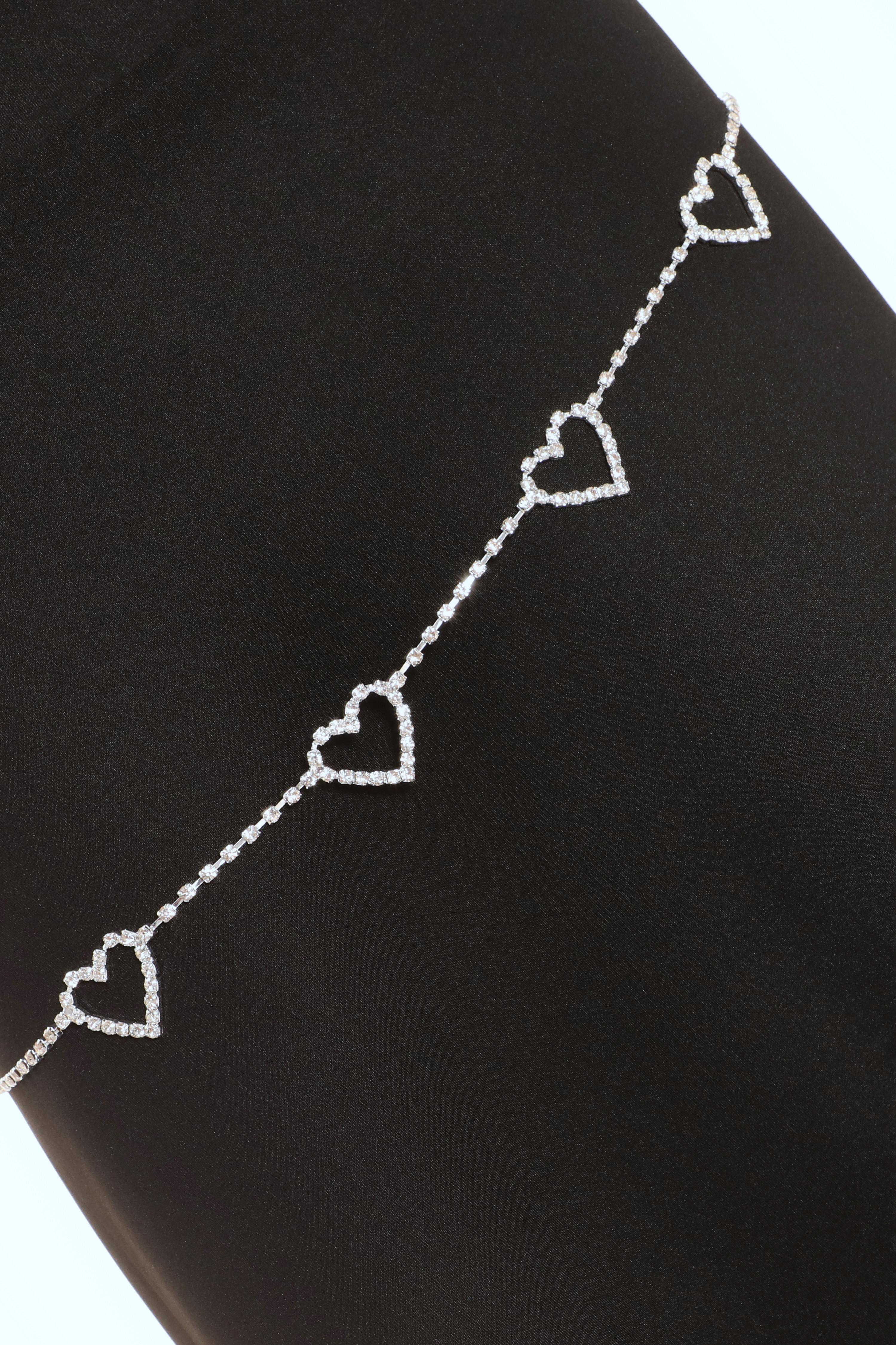 Silver Heart Diamante Belt