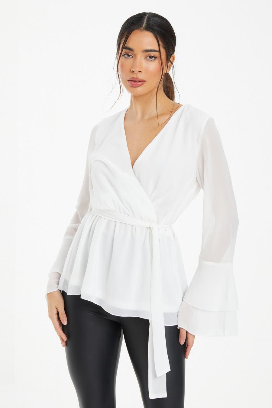 long sleeve white wrap top