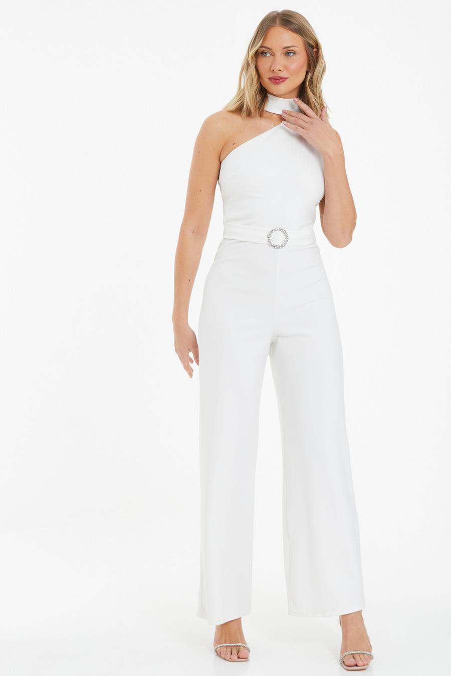 White Aysmetric Neck Palazzo Jumpsuit - Quiz Clothing