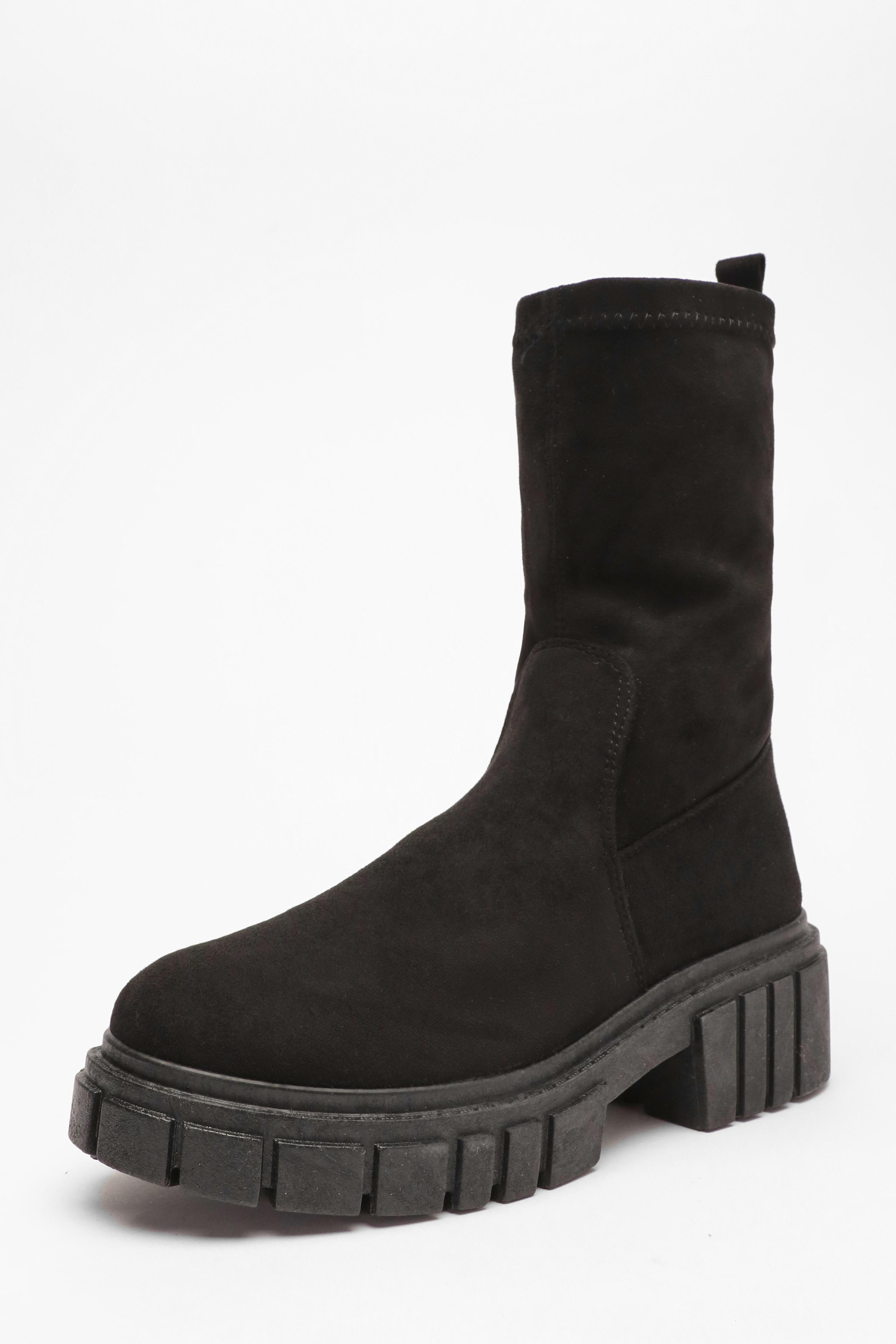 Black Faux Suede Chunky Sock Boots QUIZ Clothing