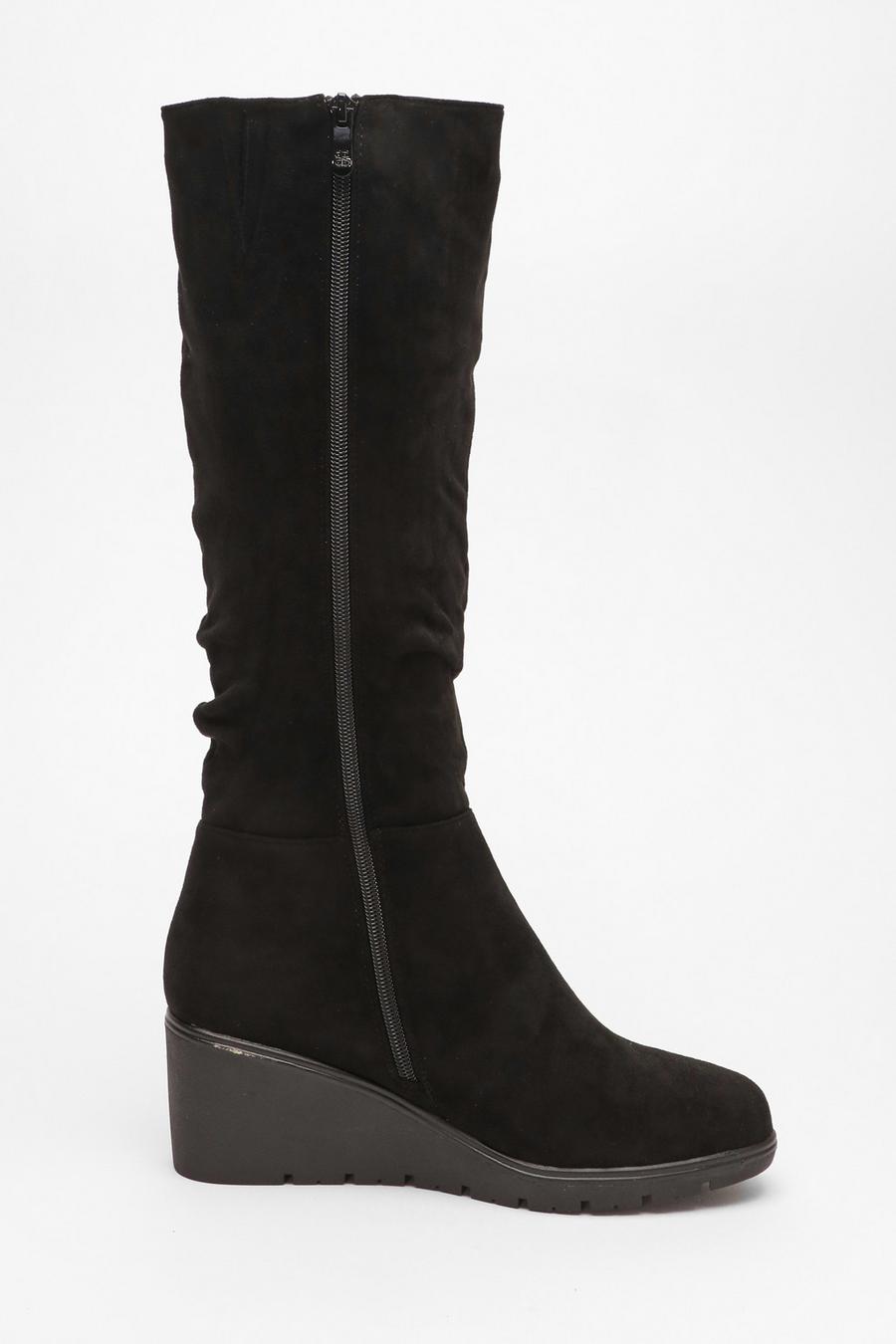 Wedge boots knee hot sale high black