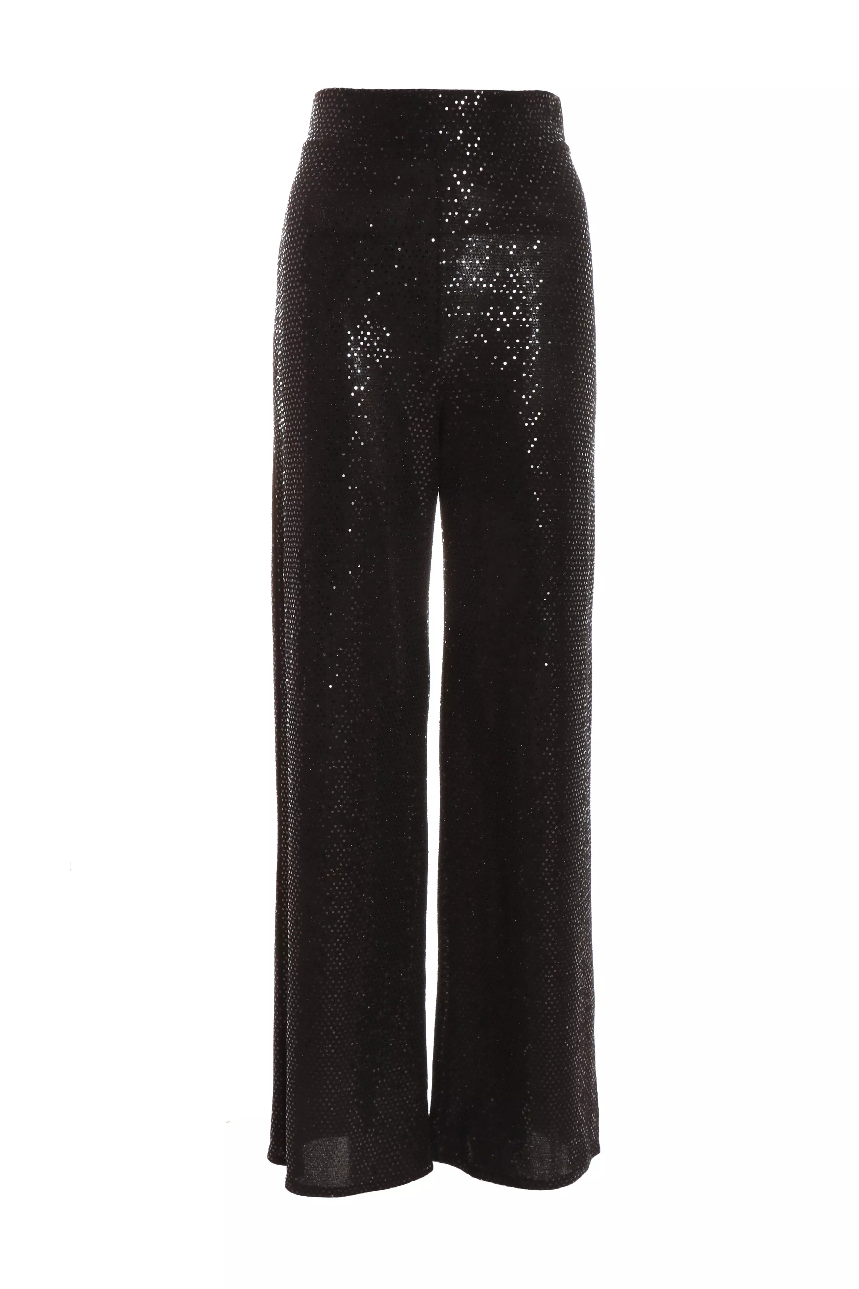 Black Sequin High Waist Palazzo Trousers - QUIZ Clothing