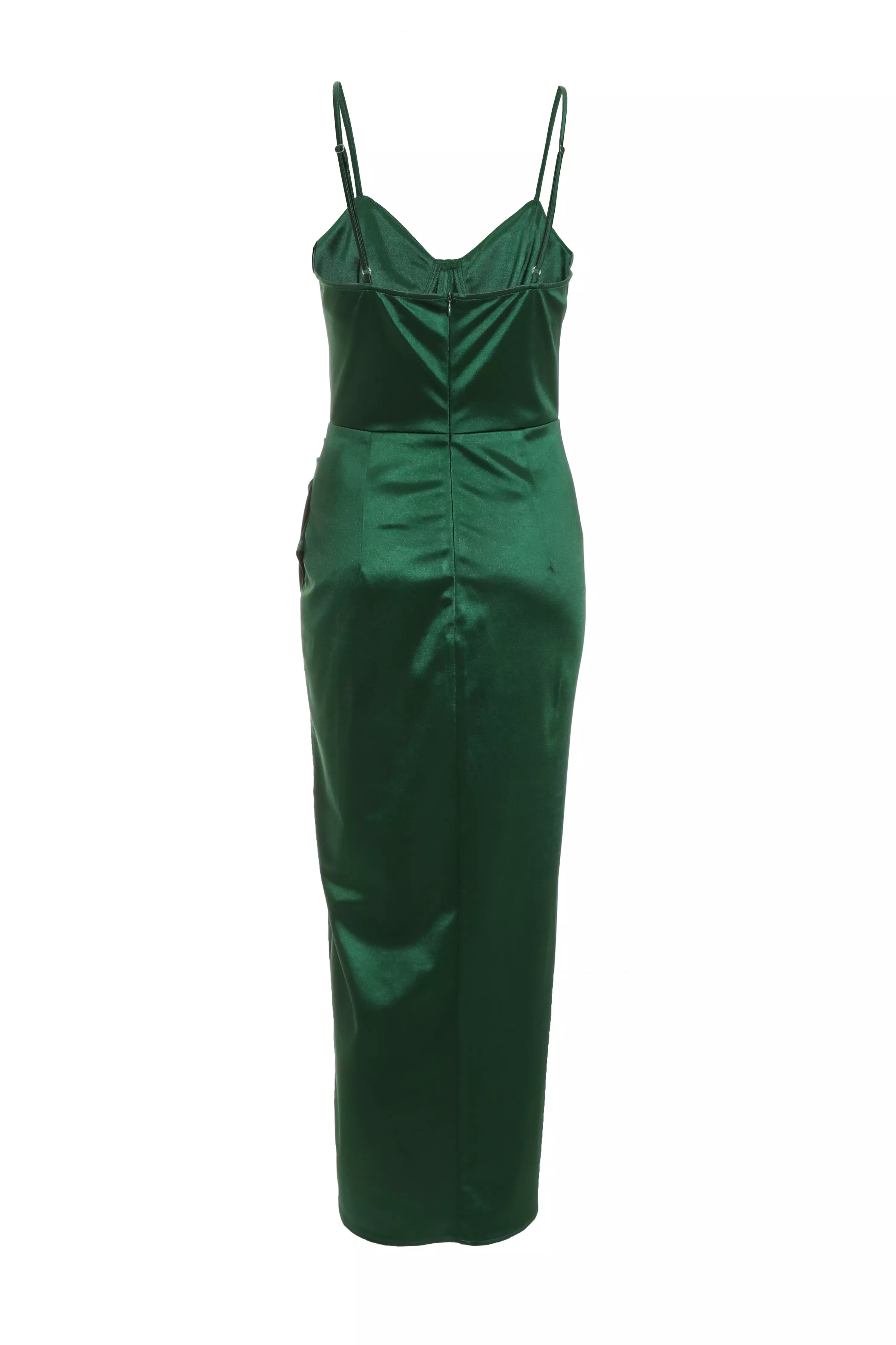 Bottle Green Corset Split Hem Maxi Dress - QUIZ Clothing