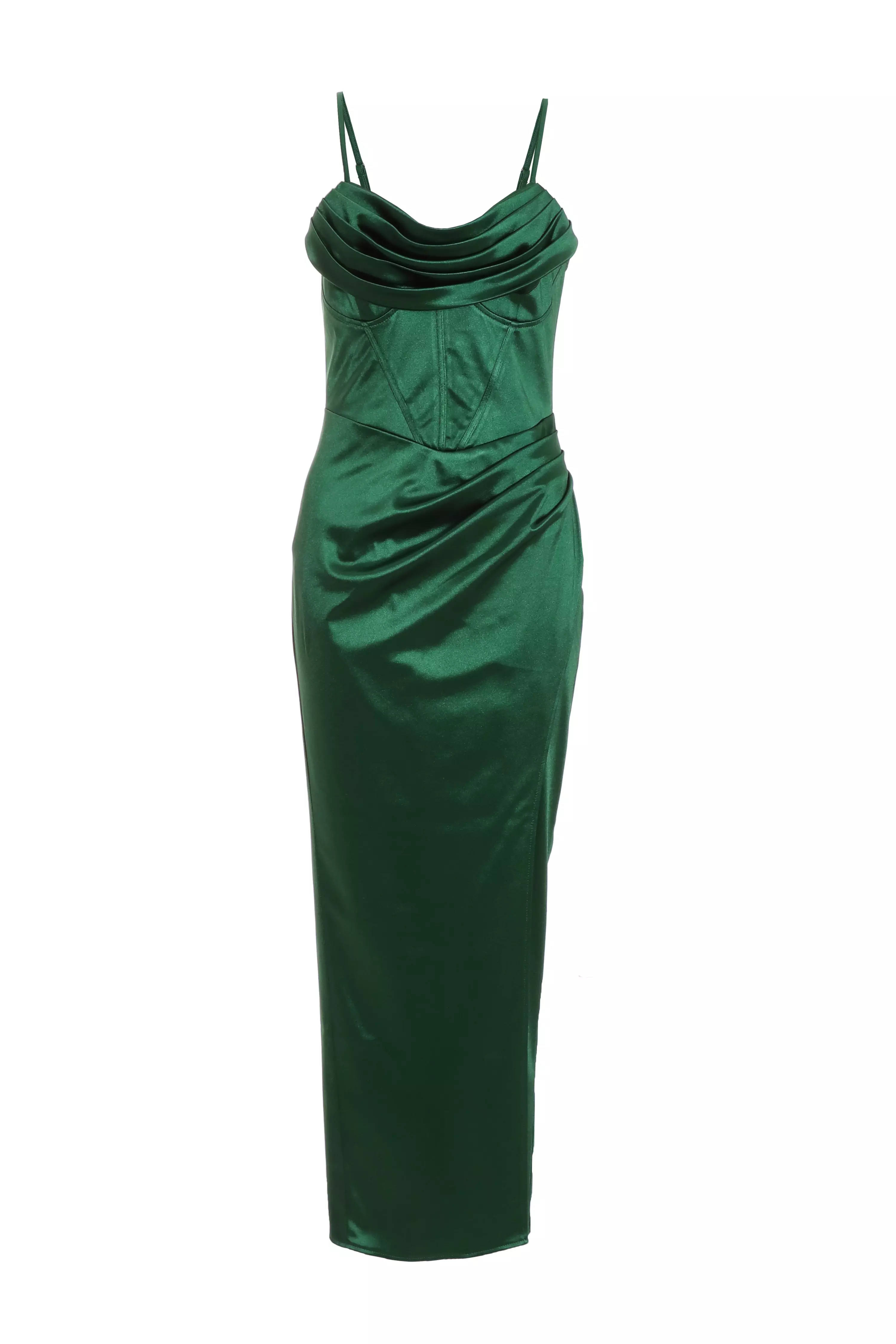 Bottle Green Corset Split Hem Maxi Dress - QUIZ Clothing