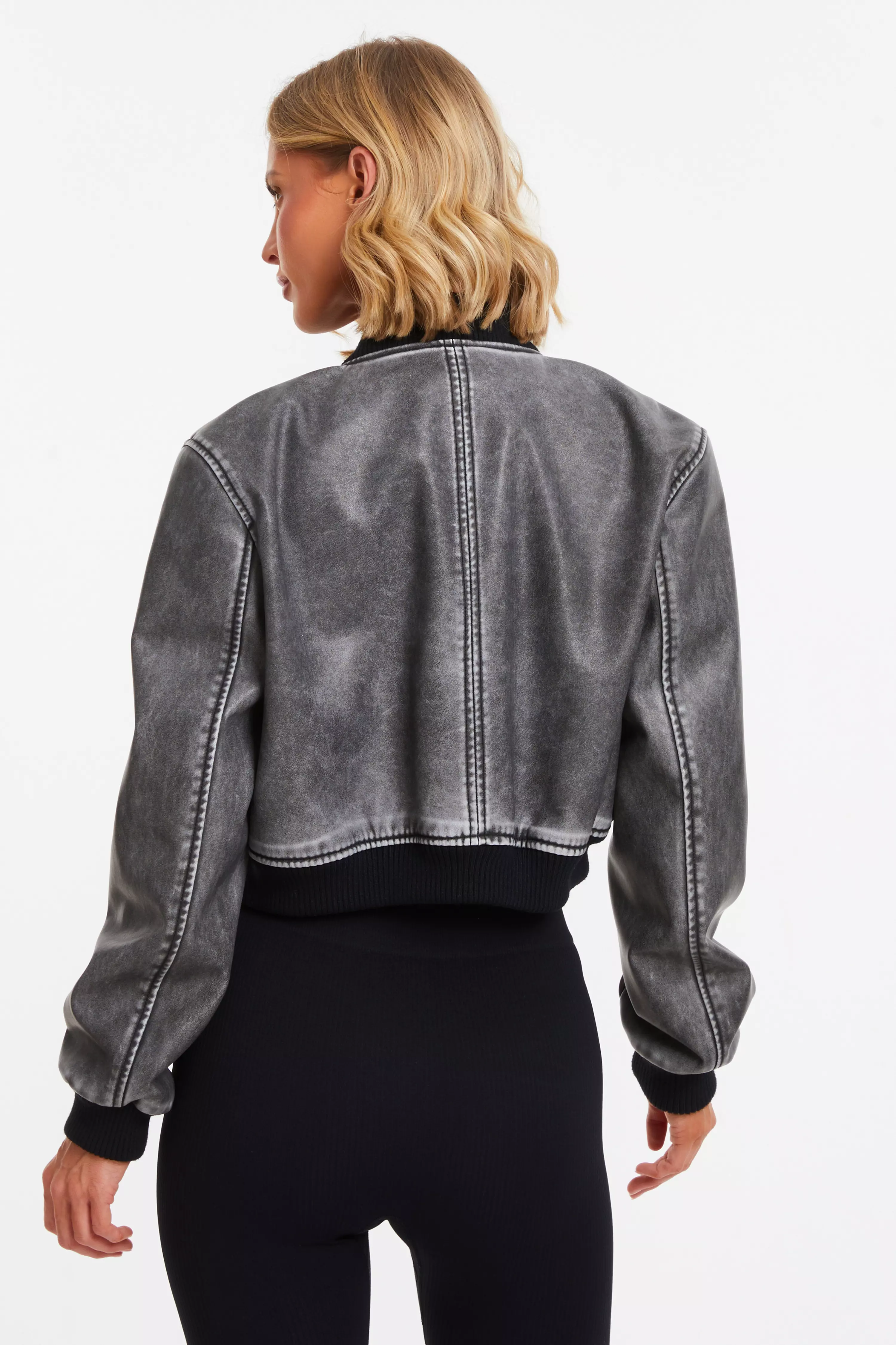 Grey Faux Leather Bomber Jacket QUIZ Clothing