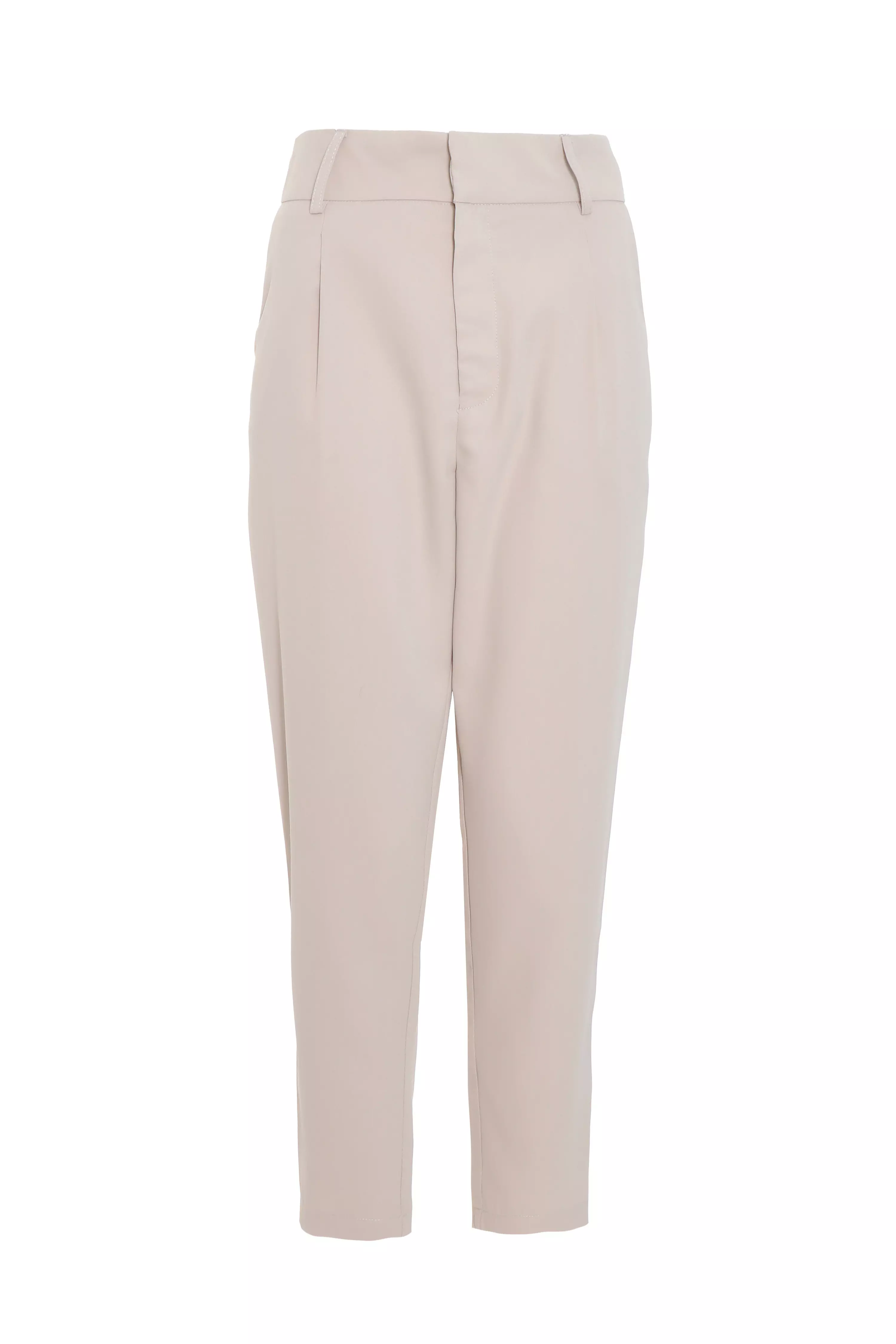 Petite Stone High Waisted Tapered Trousers - QUIZ Clothing