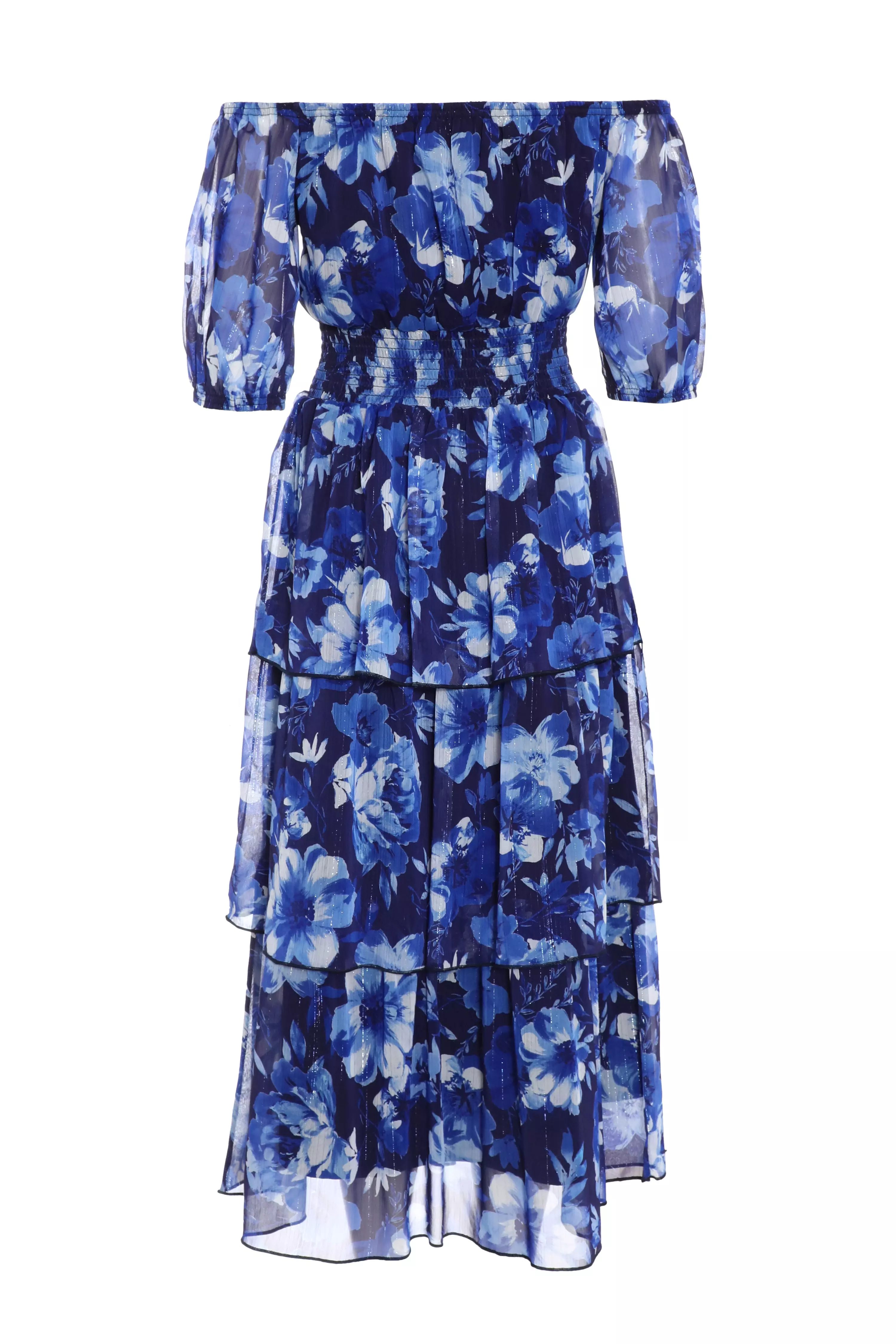 Navy Chiffon Floral Bardot Midi Dress - QUIZ Clothing