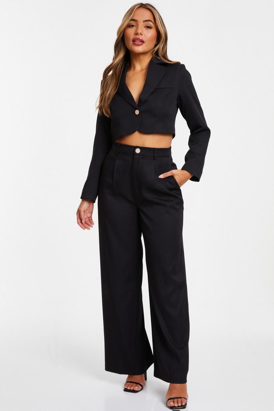 quiz black wide leg trousers